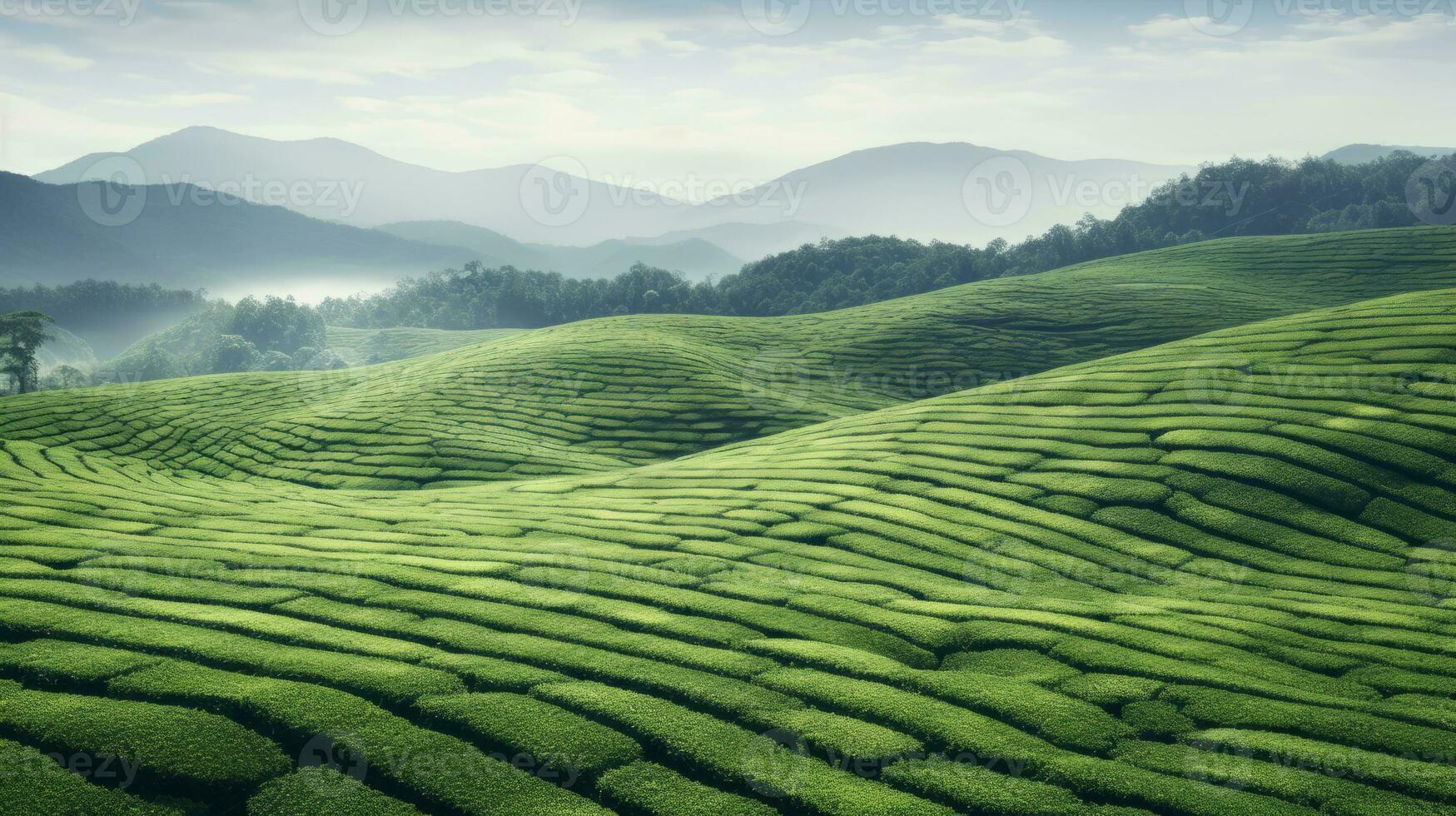 ai généré vert thé plantation, Haut vue texture photo