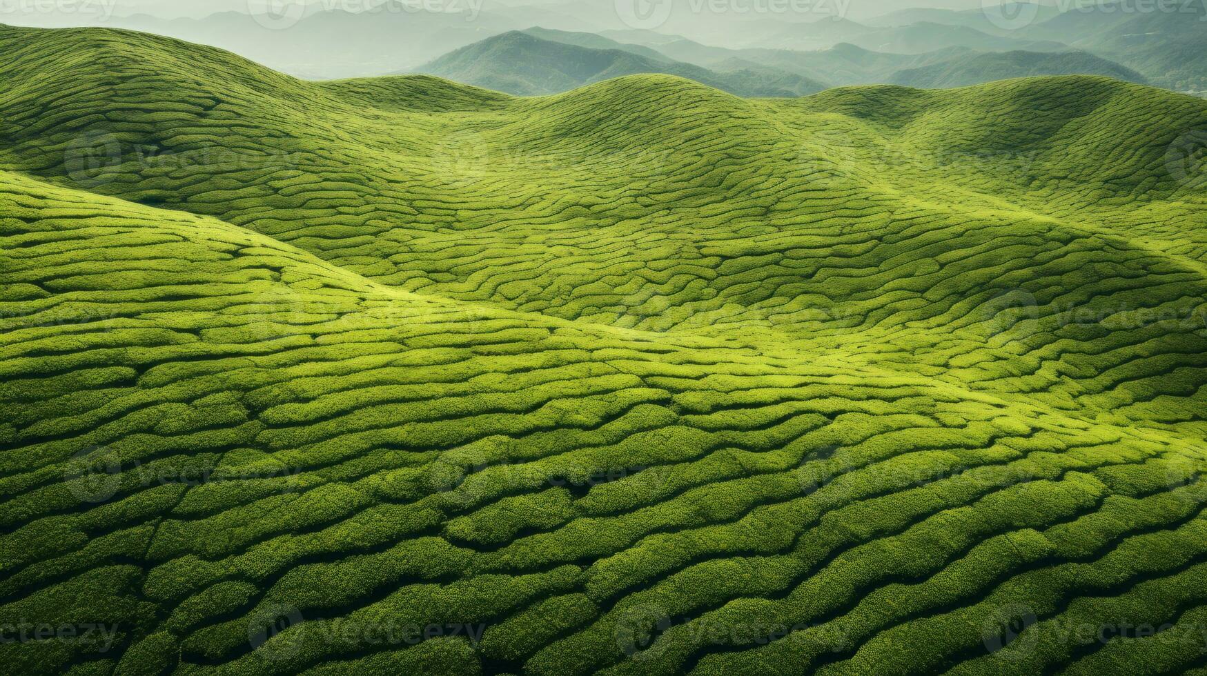 ai généré vert thé plantation, Haut vue texture photo