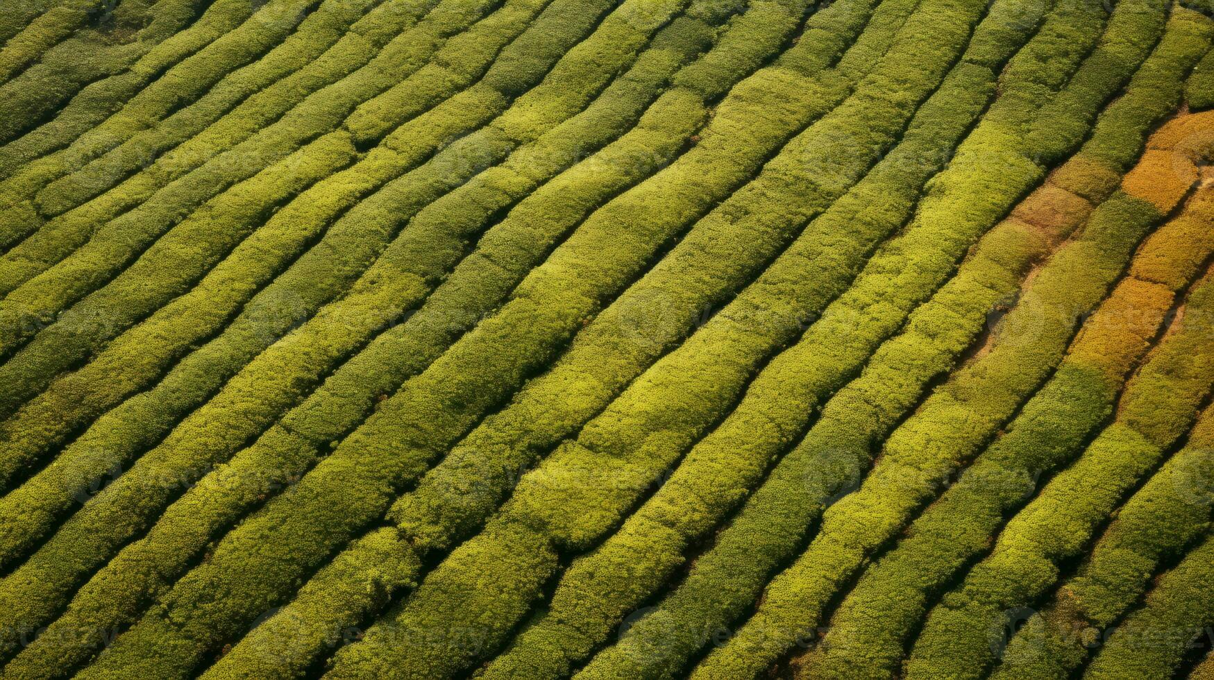 ai généré thé plantation paysage, Haut vue texture photo