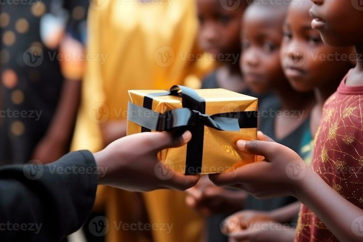 enfants journée - une enfant recevoir ou donnant une cadeau. enfants journée est une commémoratif date, célèbre chaque année dans honneur de les enfants. chaque pays a une fête date. ai génératif photo