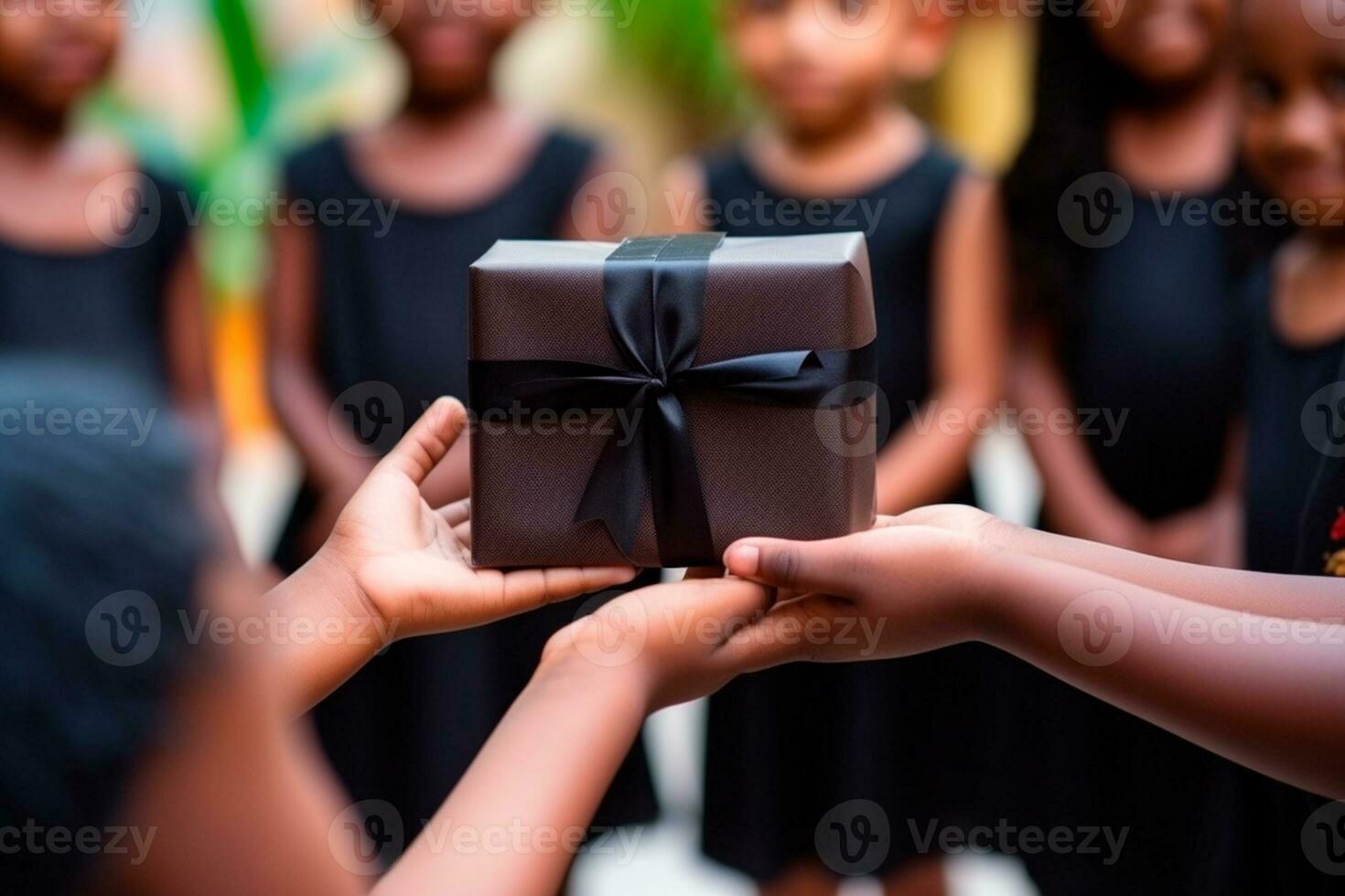 enfants journée - une enfant recevoir ou donnant une cadeau. enfants journée est une commémoratif date, célèbre chaque année dans honneur de les enfants. chaque pays a une fête date. ai génératif photo