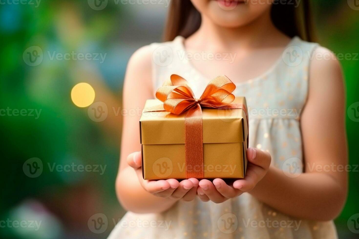 enfants journée - une enfant recevoir ou donnant une cadeau. enfants journée est une commémoratif date, célèbre chaque année dans honneur de les enfants. chaque pays a une fête date. ai génératif photo