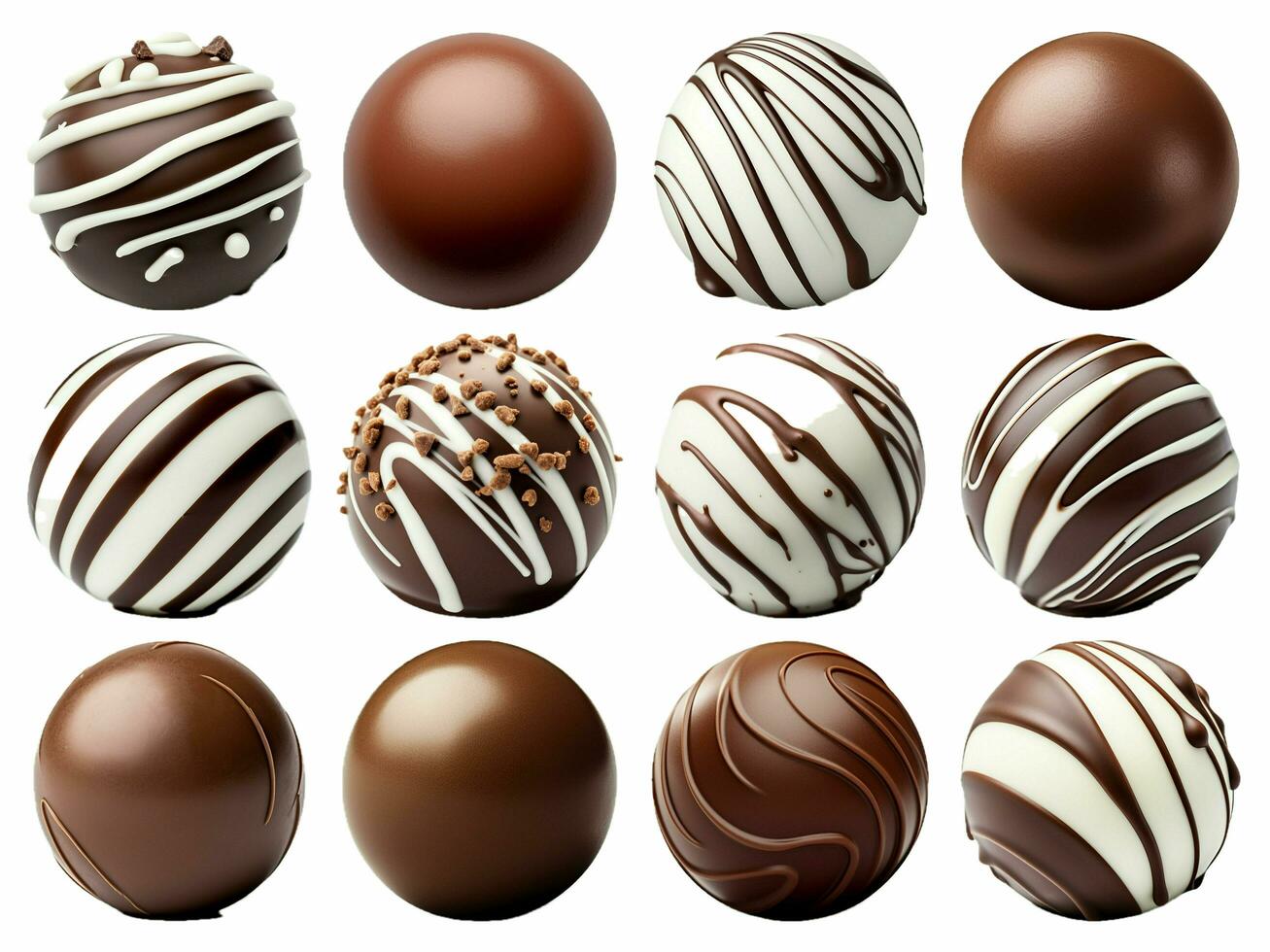 ai généré Chocolat Balle collection isolé sur blanc Contexte photo