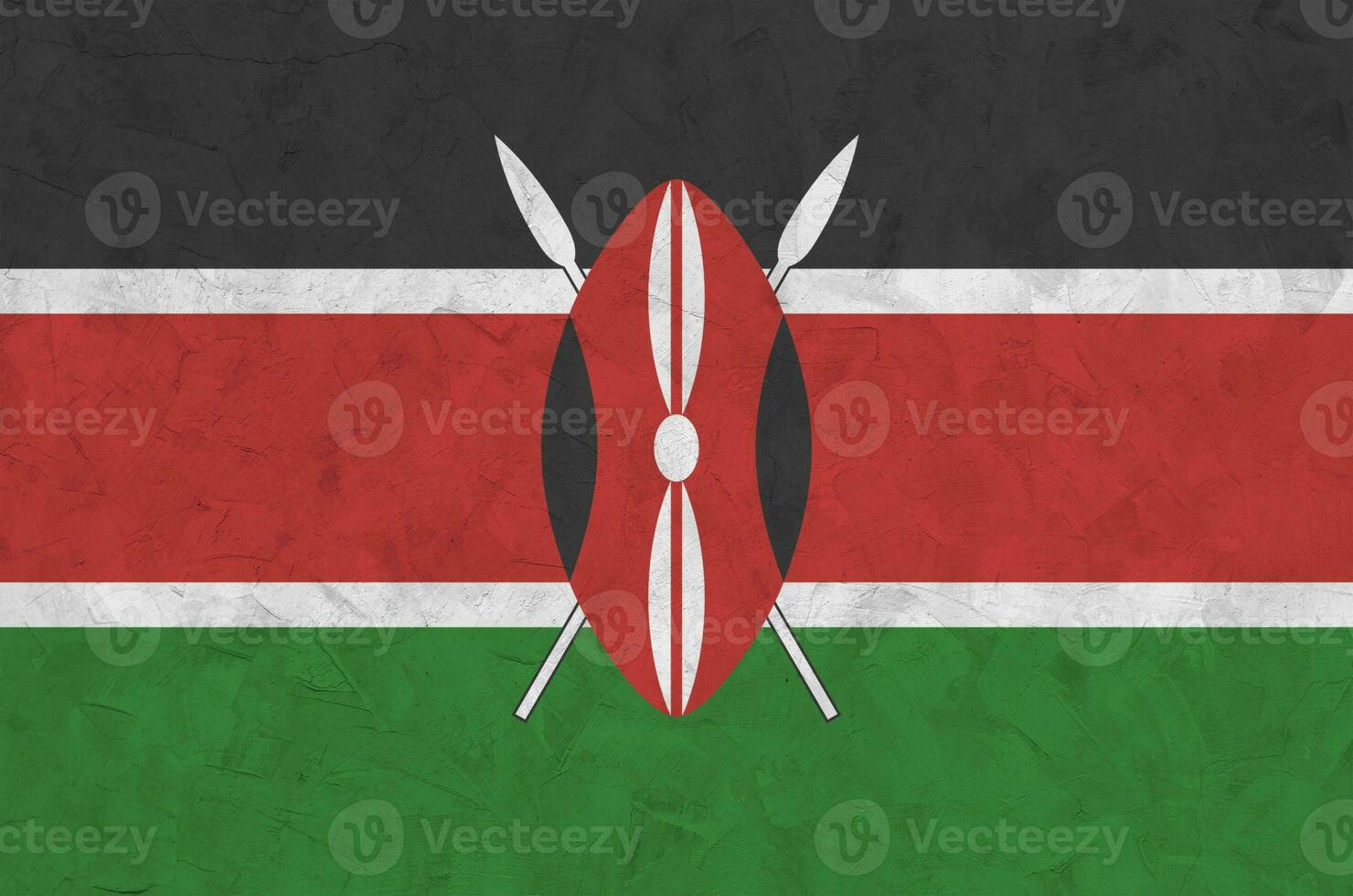 Kenya drapeau représenté dans brillant peindre couleurs sur vieux le soulagement plâtrage mur. texturé bannière sur rugueux Contexte photo