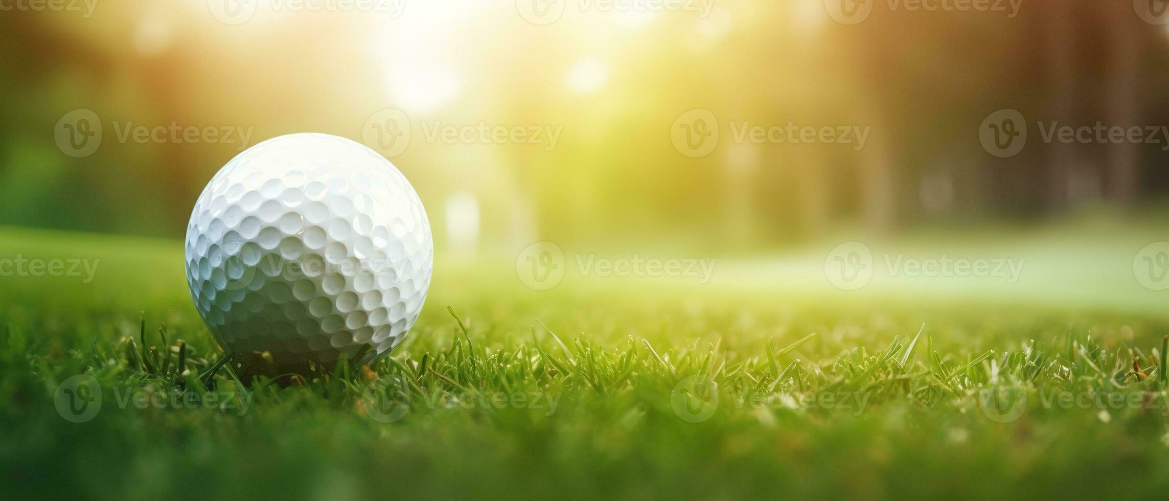 proche en haut photo de une le golf Balle sur tee avec flou vert bokeh Contexte. parfait pour utilisation dans le golf en relation publicité, social médias des postes, ou site Internet conceptions. génératif ai