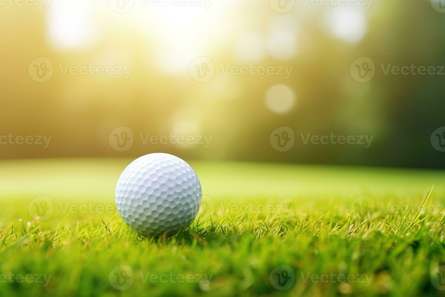 proche en haut photo de une le golf Balle sur tee avec flou vert bokeh Contexte. parfait pour utilisation dans le golf en relation publicité, social médias des postes, ou site Internet conceptions. génératif ai