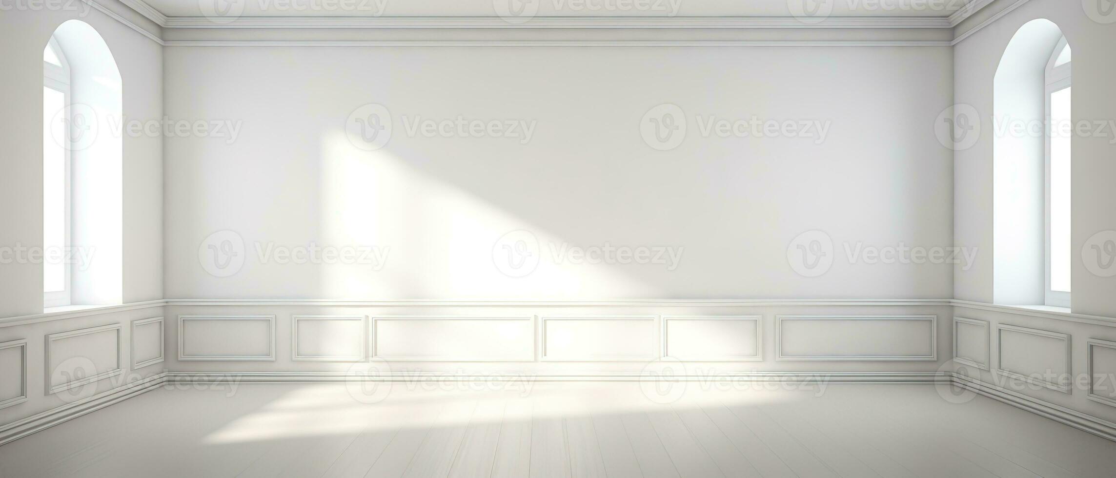 brillant et aéré blanc vide pièce avec lumière et ombre. parfait pour une variété de les usages, tel comme produit la photographie, intérieur conception, ou abstrait art. génératif ai photo