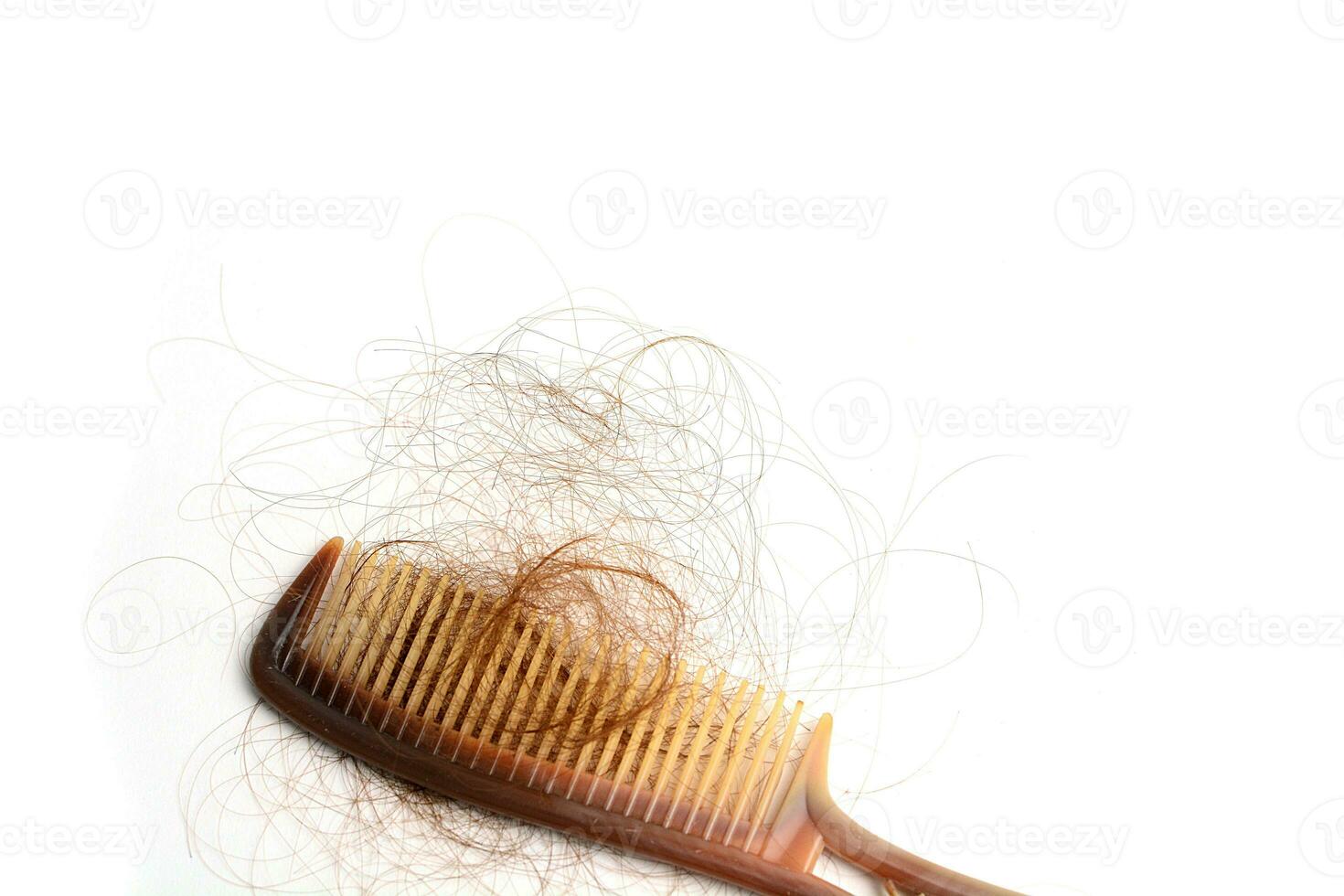 cheveux perte dans peigne, cheveux tomber tous les jours sérieux problème, sur blanc Contexte. photo