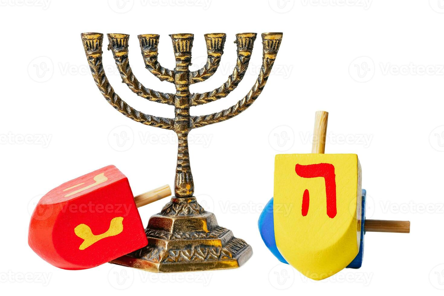 juif menorah et dreidel isolé sur blanc ou transparent Contexte. photo