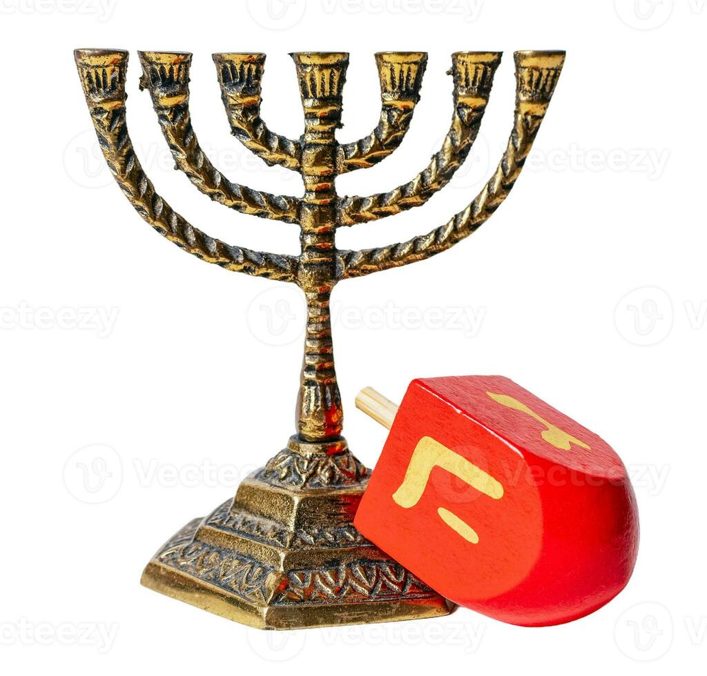 juif menorah et dreidel isolé sur blanc ou transparent Contexte. photo