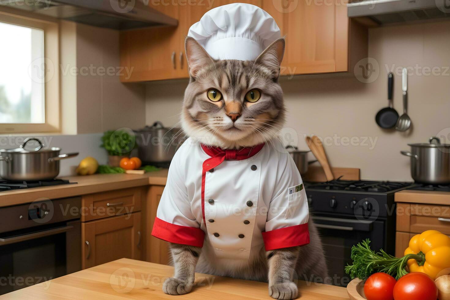portrait chat chef dans le cuisine ai génératif photo
