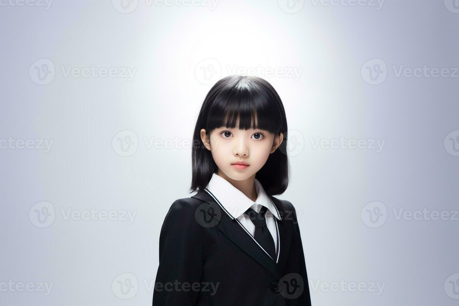 ai généré Japonais élémentaire école fille avec noir cheveux isolé photo