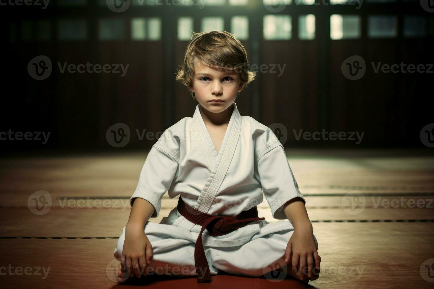 karatéka enfant salle de sport. produire ai photo