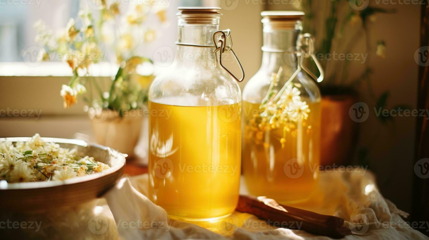 ai généré génératif ai, fait maison fermenté kombucha boire, en bonne santé thé, Naturel probiotique parfumé boisson photo