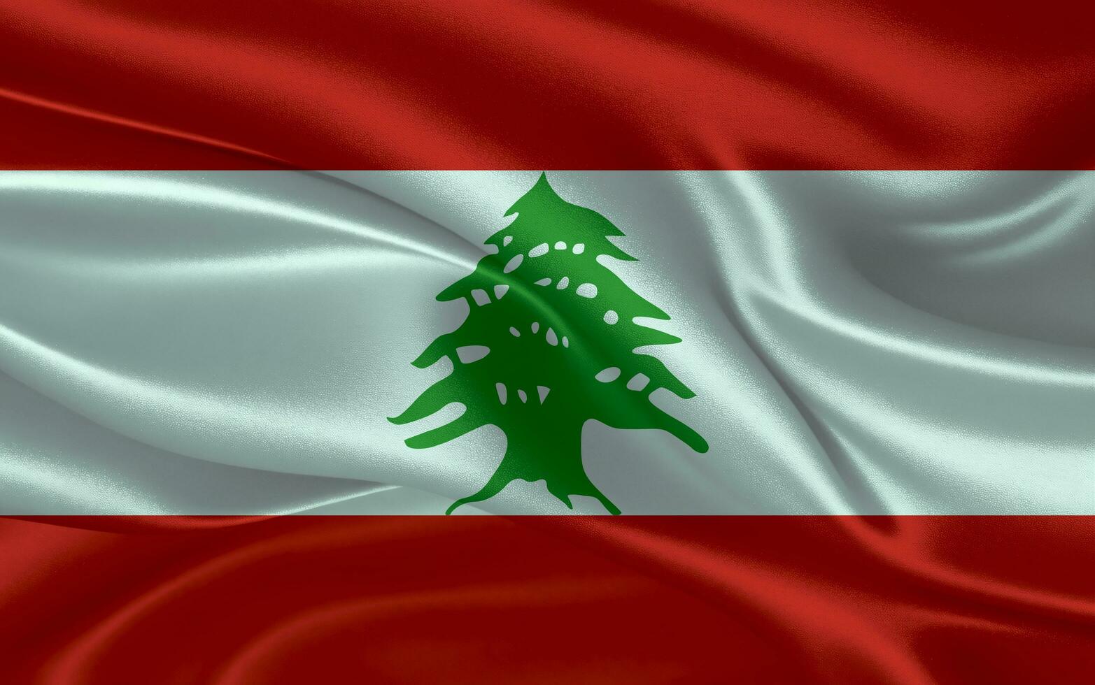 3d agitant réaliste soie nationale drapeau de Liban. content nationale journée Liban drapeau Contexte. proche en haut photo