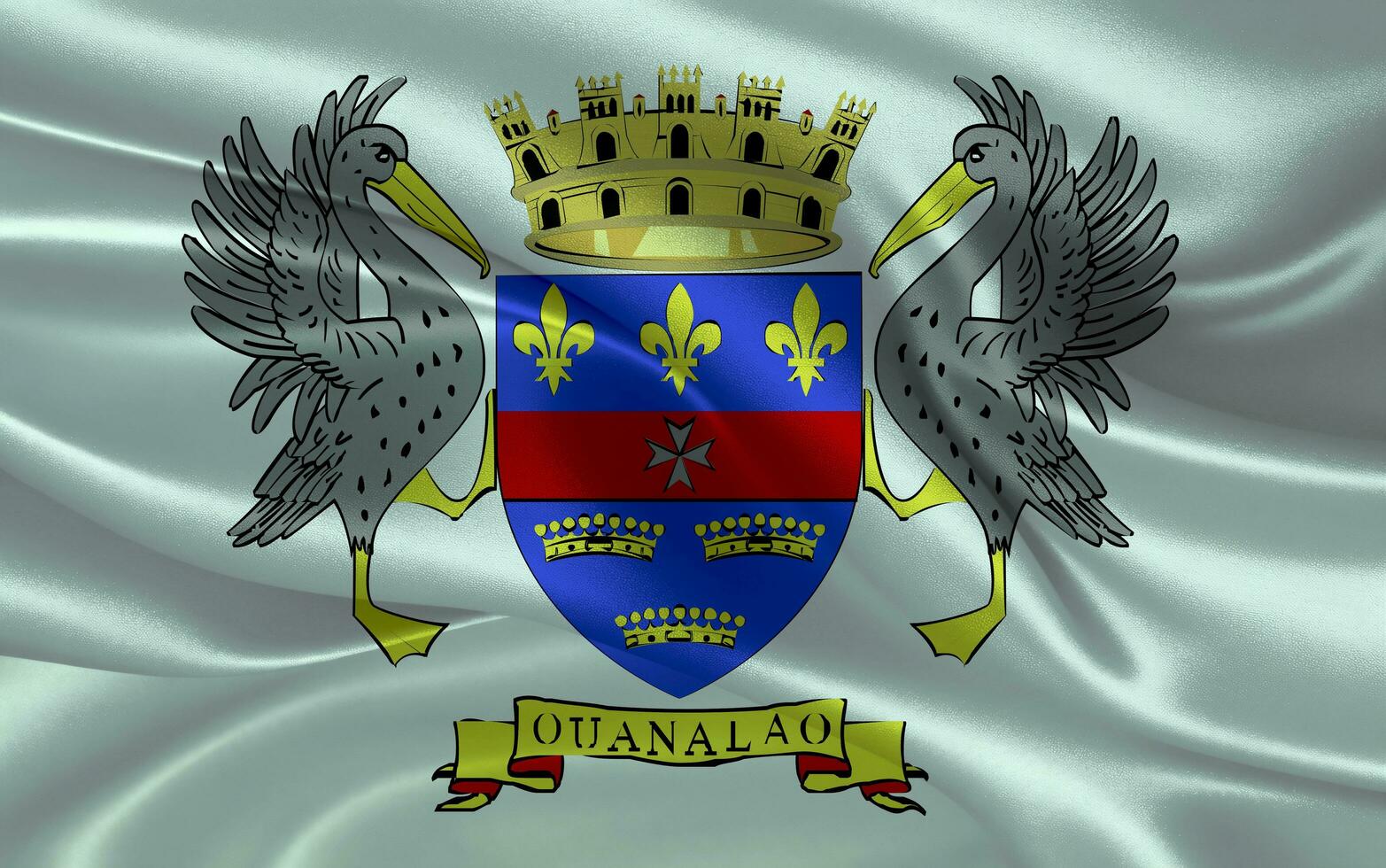 3d agitant réaliste soie nationale drapeau de Saint barthélémy. content nationale journée Saint barthélémy drapeau Contexte. proche en haut photo