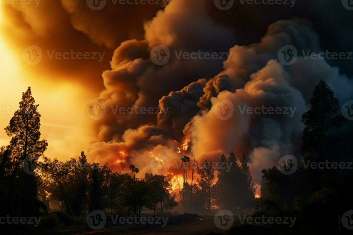 incendies forêt Feu engloutit les bois Feu se répand sauvagement ai généré photo