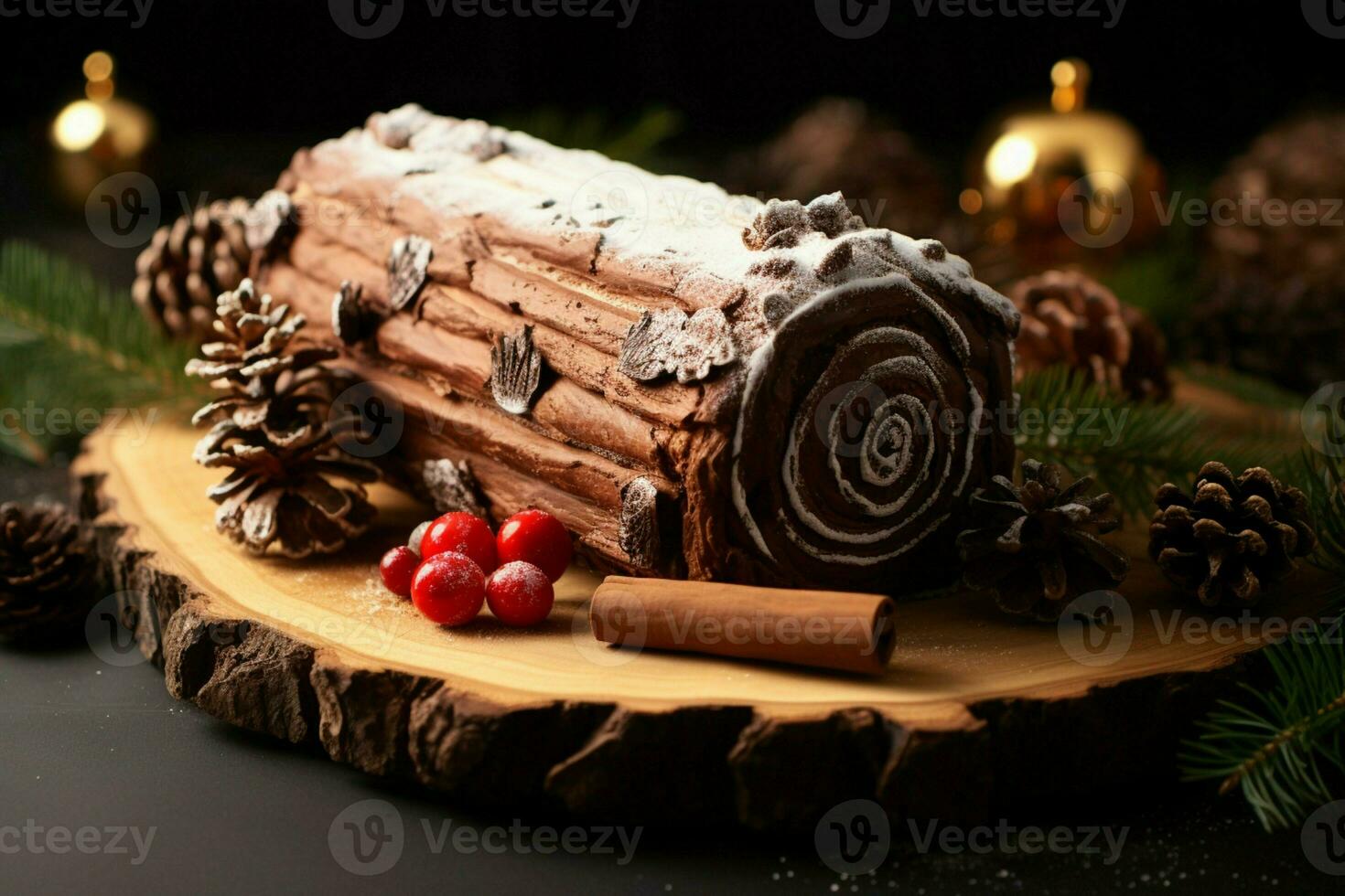 ai généré classique Noël Journal une de fête traiter Noël gâteau roulé et orné pour une délicieux fête ai généré photo