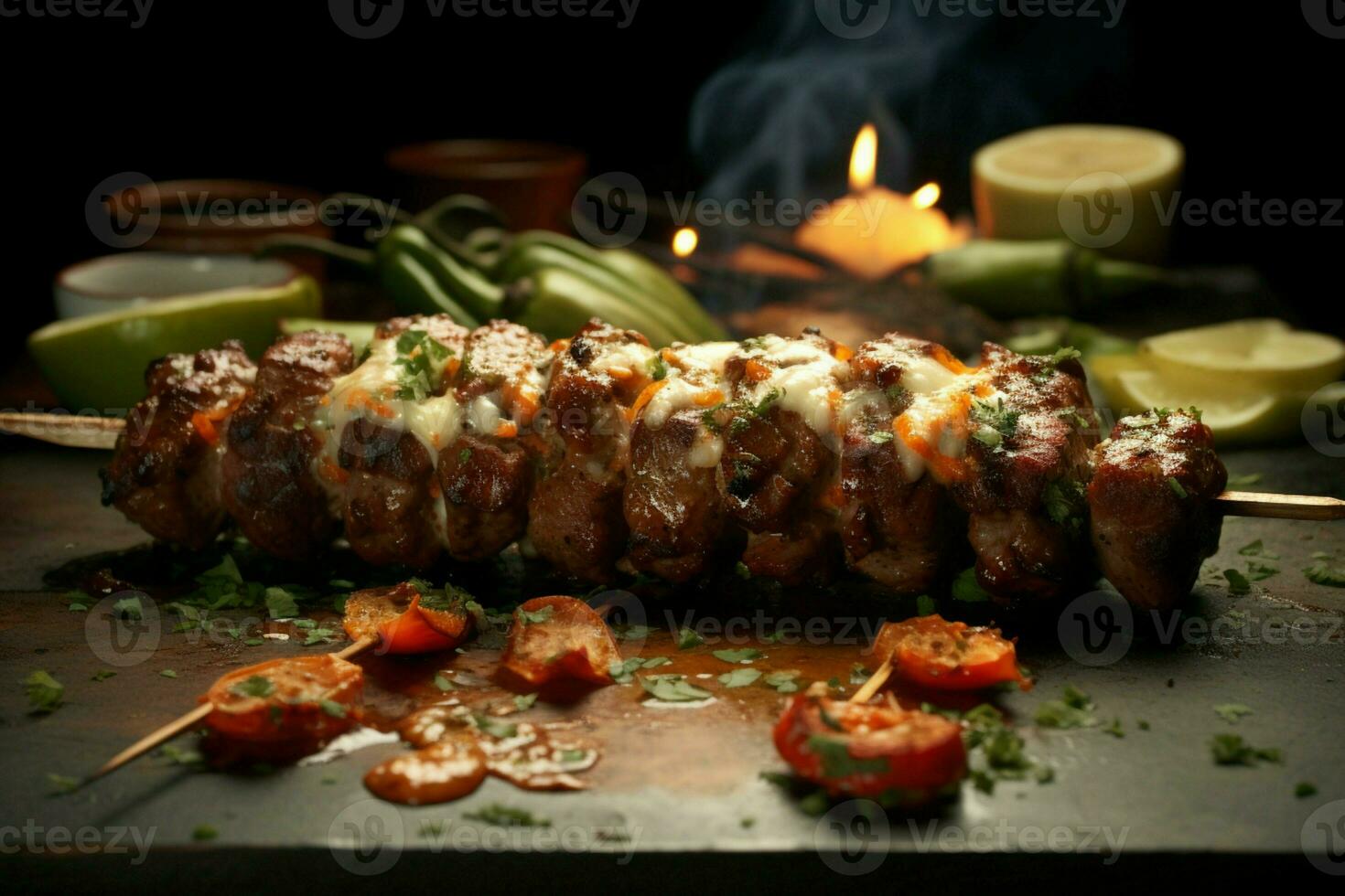 juteux embroché chercher kababs une l'eau à la bouche mélange de épices et grillé la bonté ai généré photo