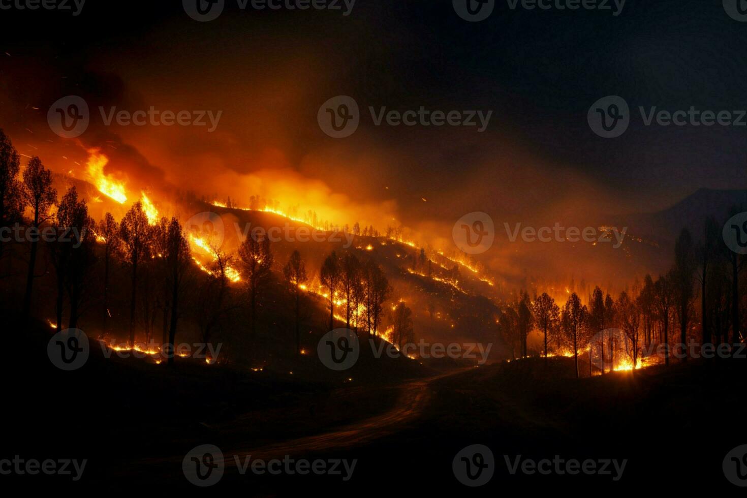 incendies forêt Feu engloutit les bois Feu se répand sauvagement ai généré photo