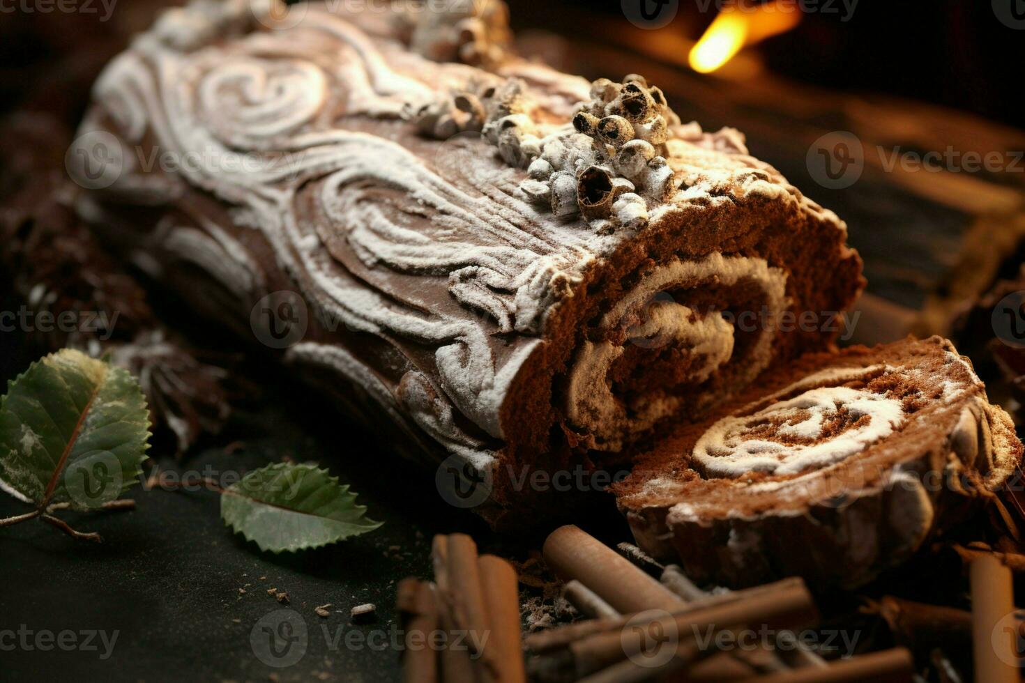 ai généré classique Noël Journal une de fête traiter Noël gâteau roulé et orné pour une délicieux fête ai généré photo