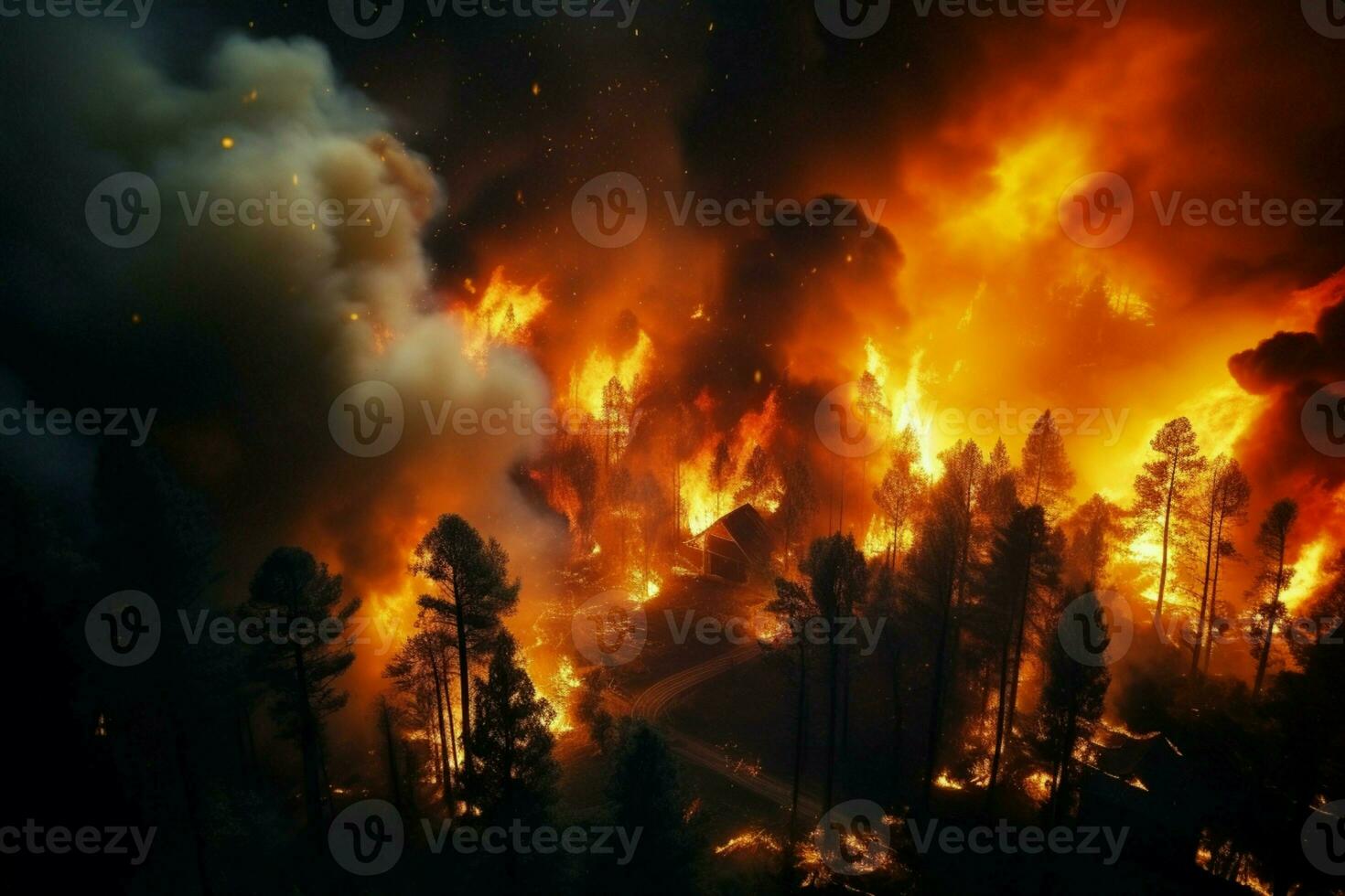 incendies forêt Feu engloutit les bois Feu se répand sauvagement ai généré photo