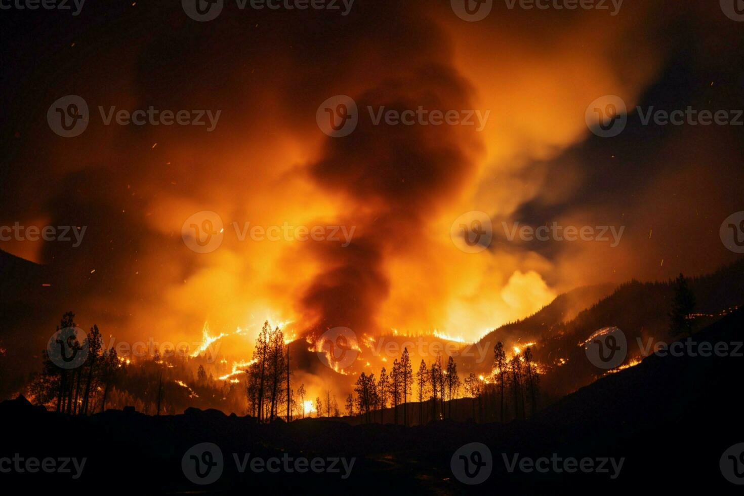 incendies forêt Feu engloutit les bois Feu se répand sauvagement ai généré photo