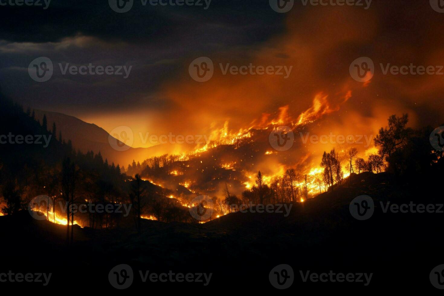 incendies forêt Feu engloutit les bois Feu se répand sauvagement ai généré photo