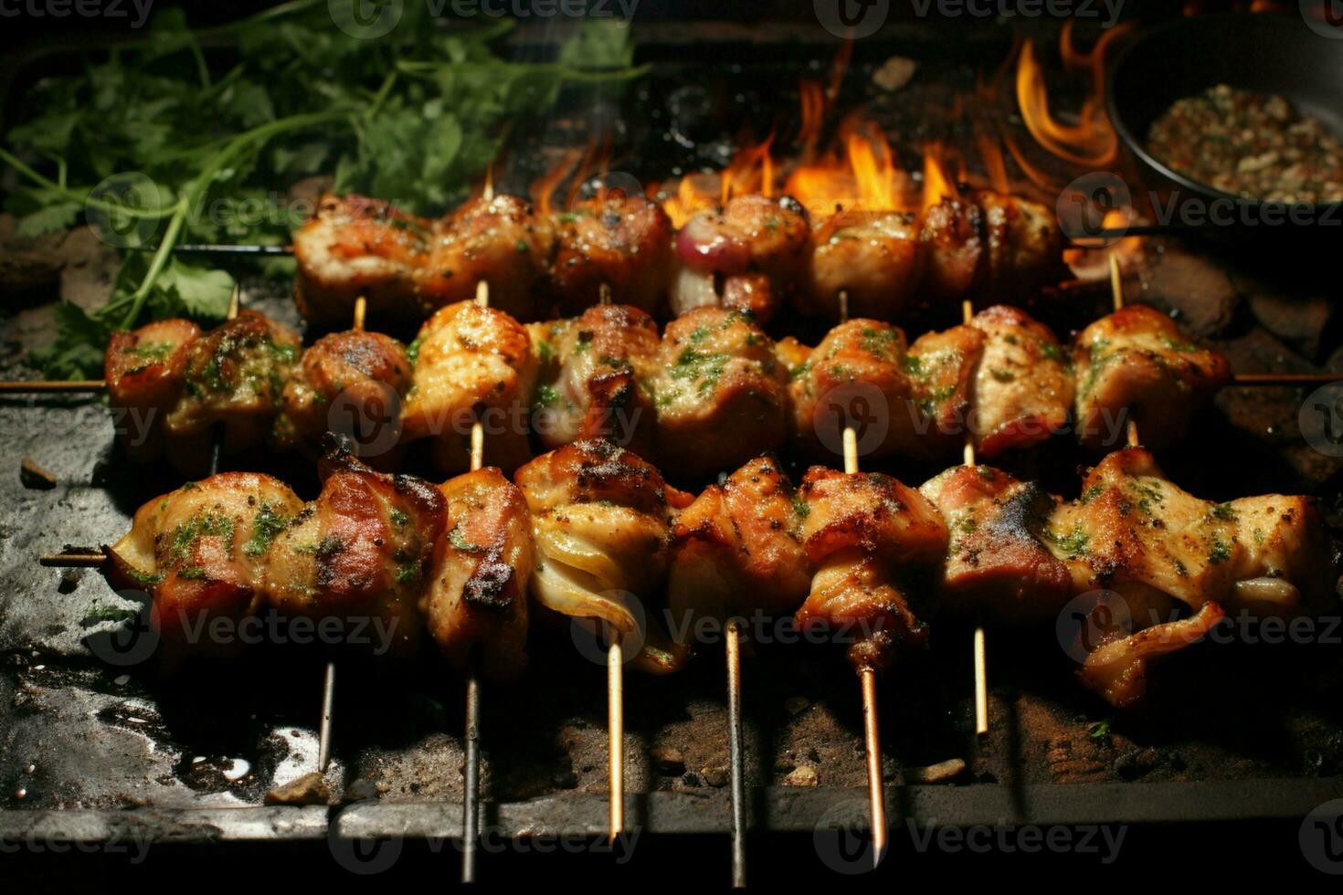 juteux embroché chercher kababs une l'eau à la bouche mélange de épices et grillé la bonté ai généré photo