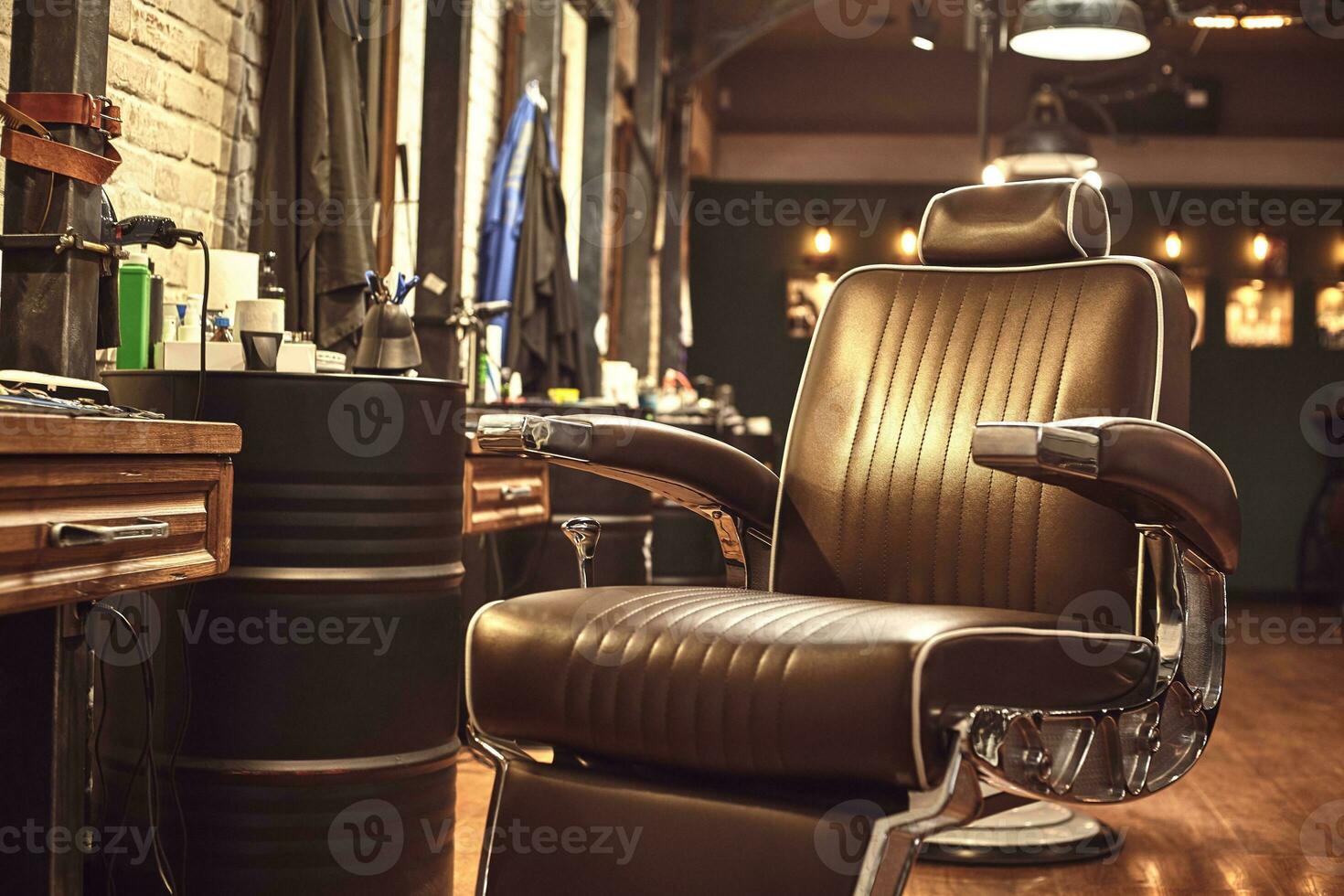marron cuir chaise dans salon de coiffure. grenier style photo