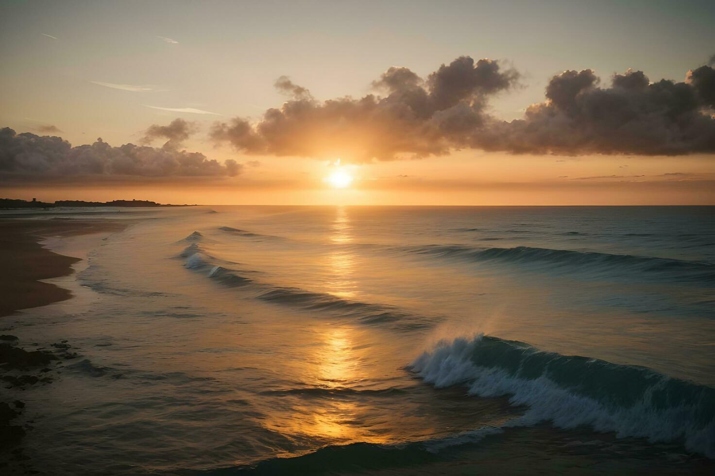 magnifique le coucher du soleil vue de plage, ai génératif photo