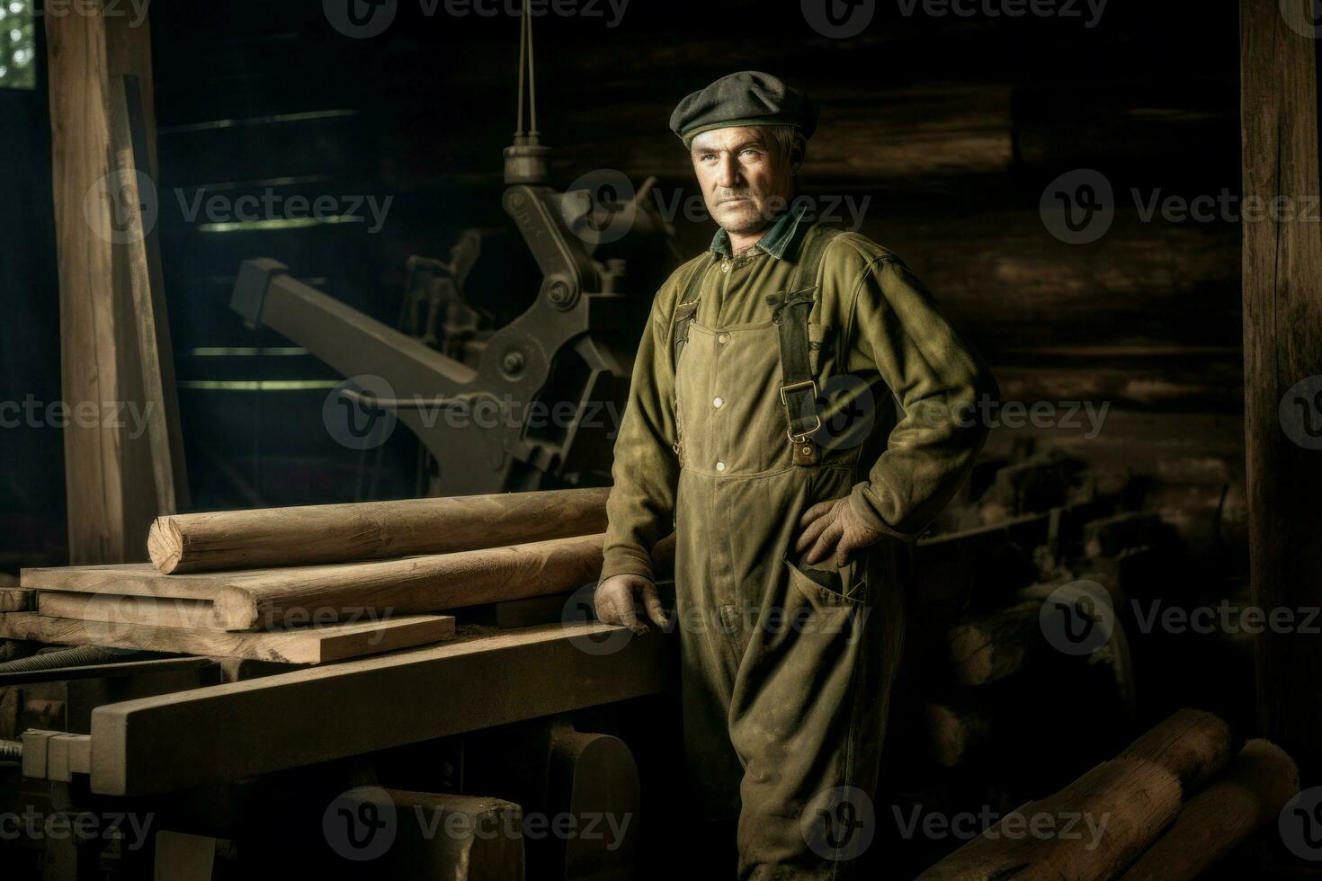 ai généré scierie Sénior ouvrier. produire ai photo