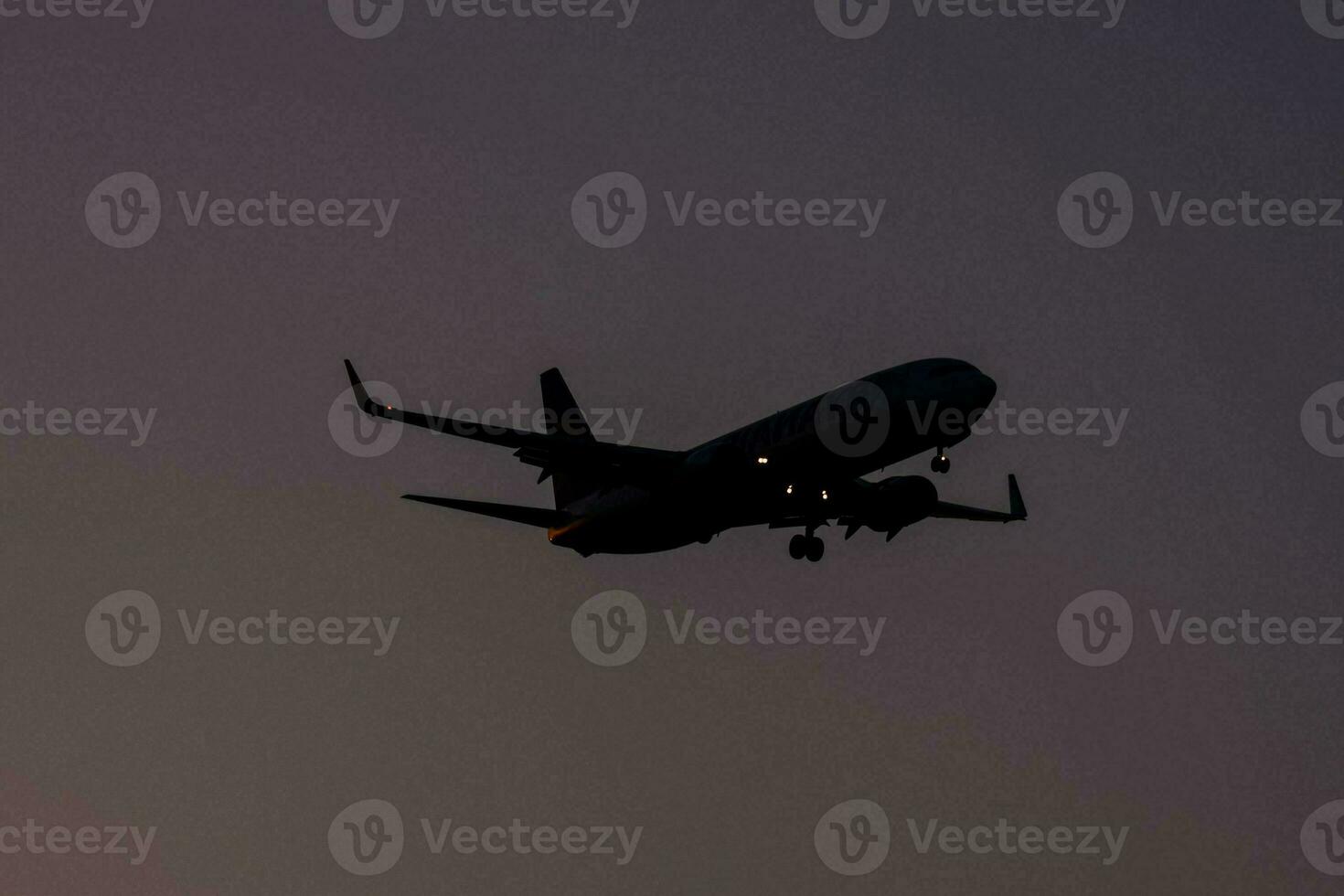 une jetliner en volant dans le ciel à crépuscule photo