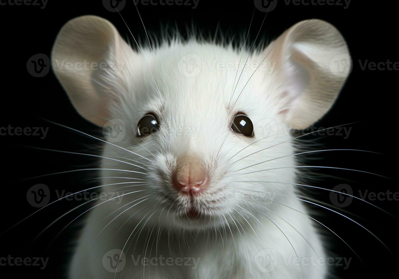 ai généré réaliste portrait de une blanc Souris sur foncé Contexte photo