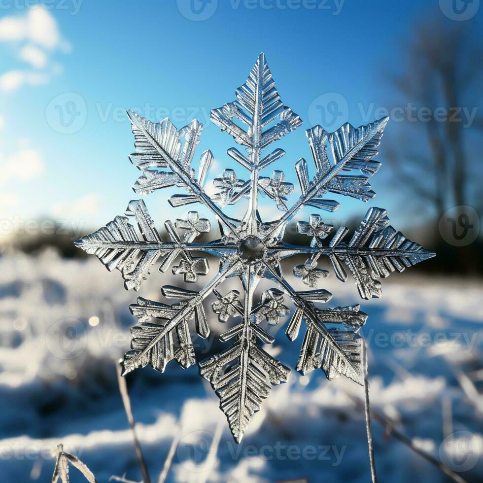 ai généré flocon de neige atterrissage sur le glacé sol. Noël temps photo