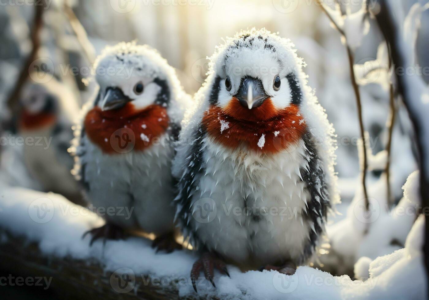 ai généré pingouins dans le neige dans hiver paysage avec chute neige photo