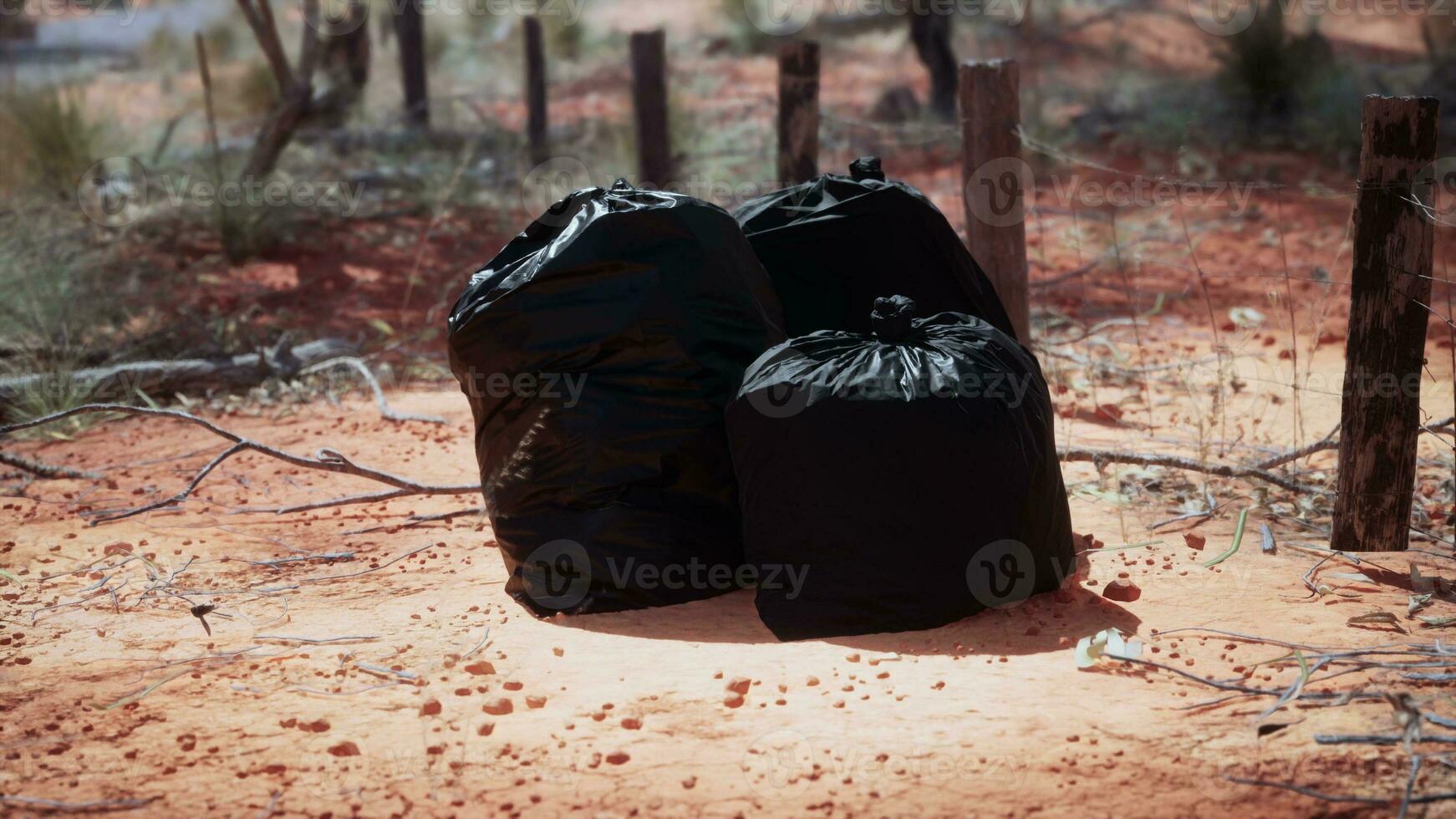gros plan de sacs poubelle pleins sur le sable photo