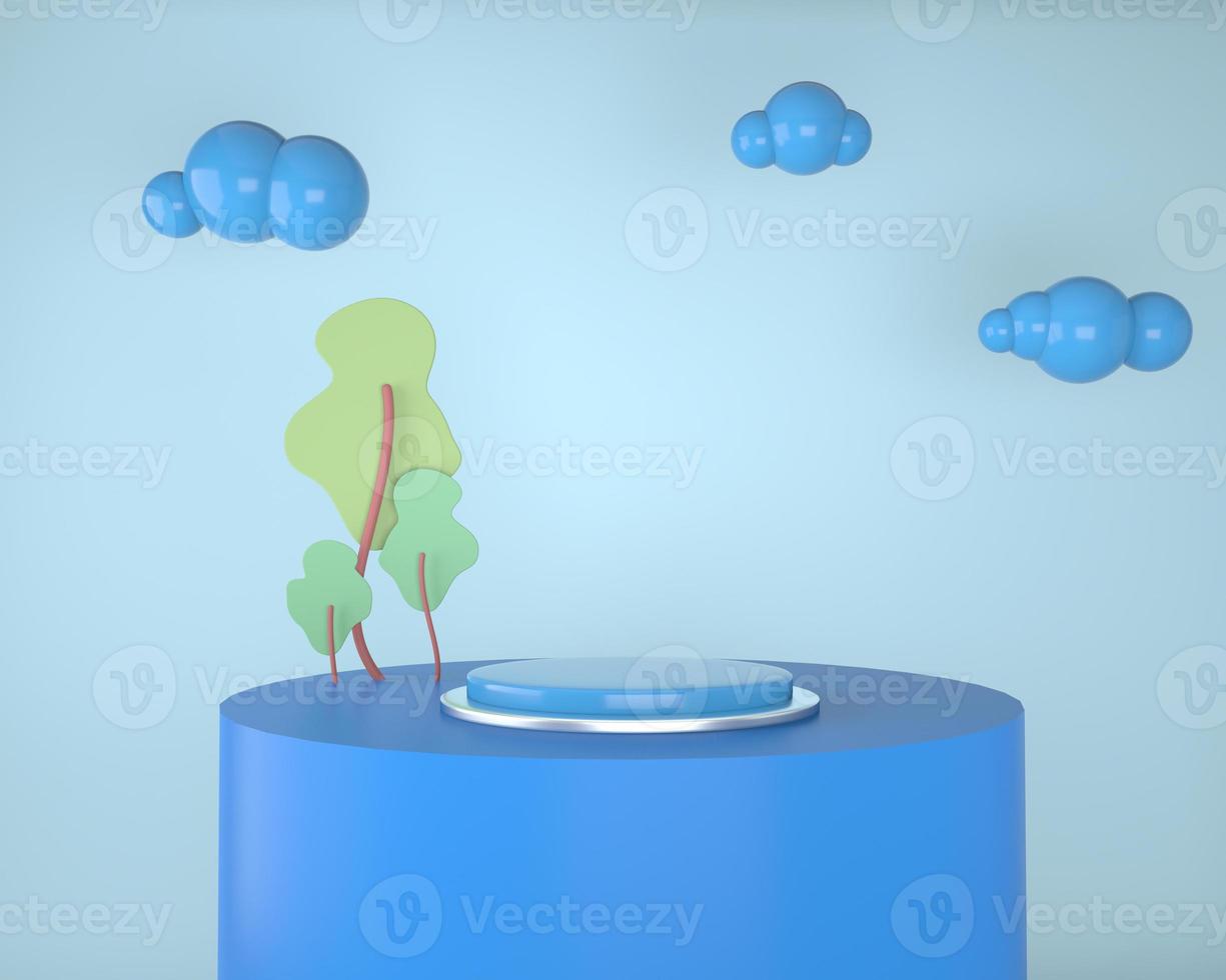 toile de fond abstraite pour l'affichage du produit, podium avec arbres et plantes, illustration 3d photo