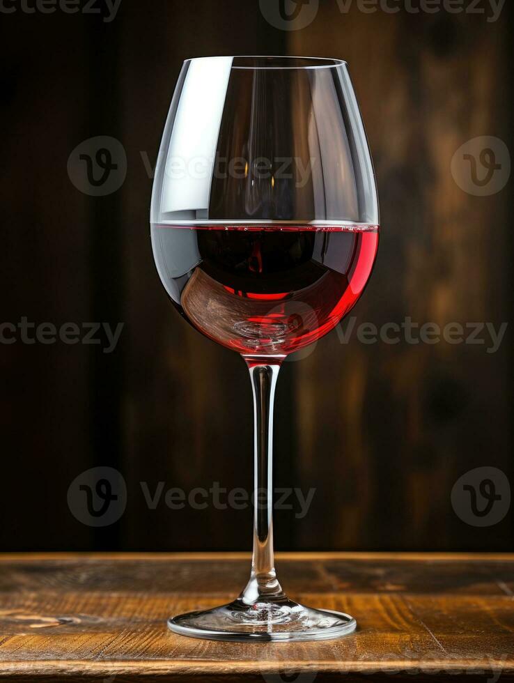 ai généré une verre de rouge du vin sur une en bois table photo