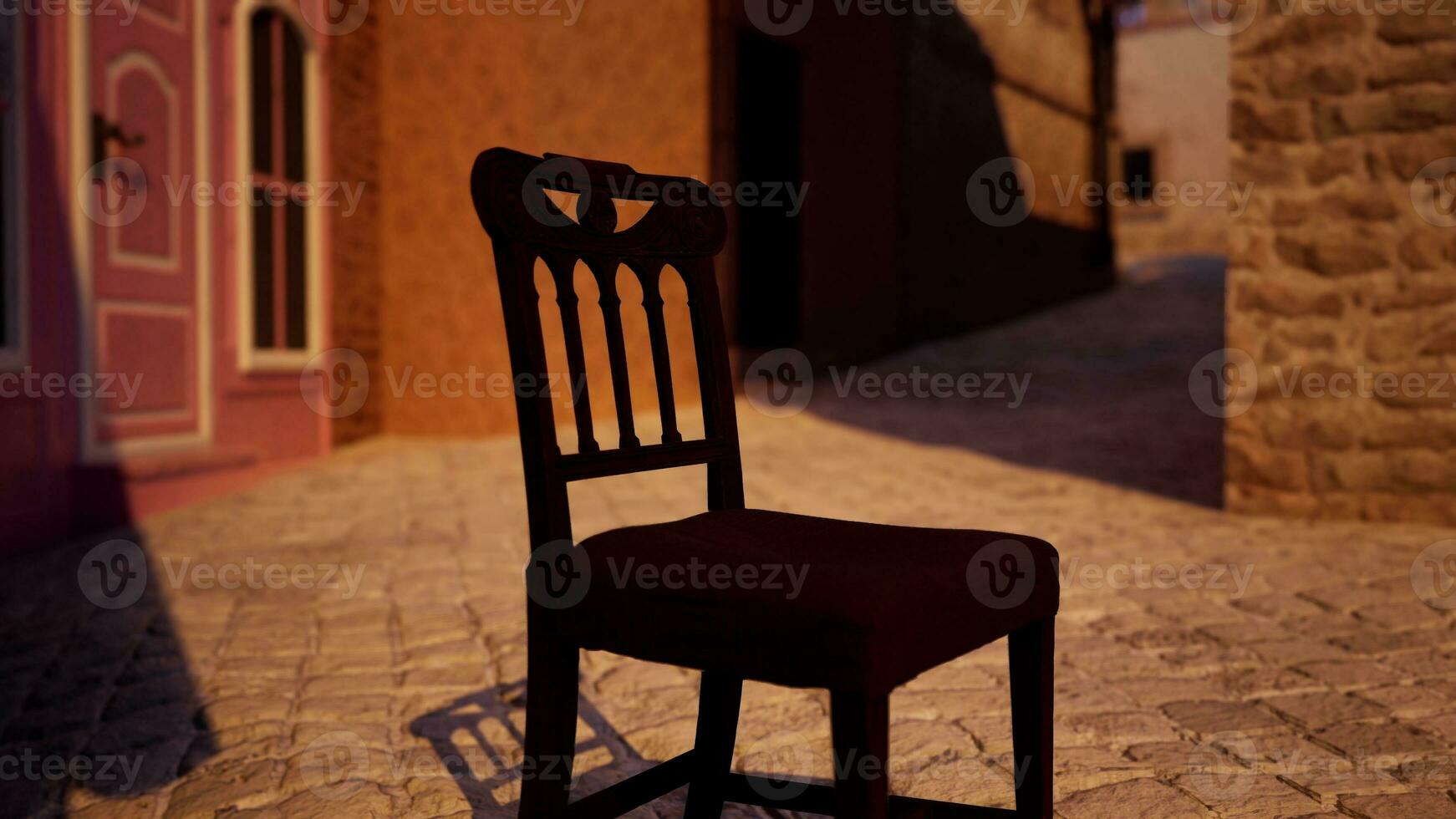 une en bois chaise séance sur une pavé rue photo