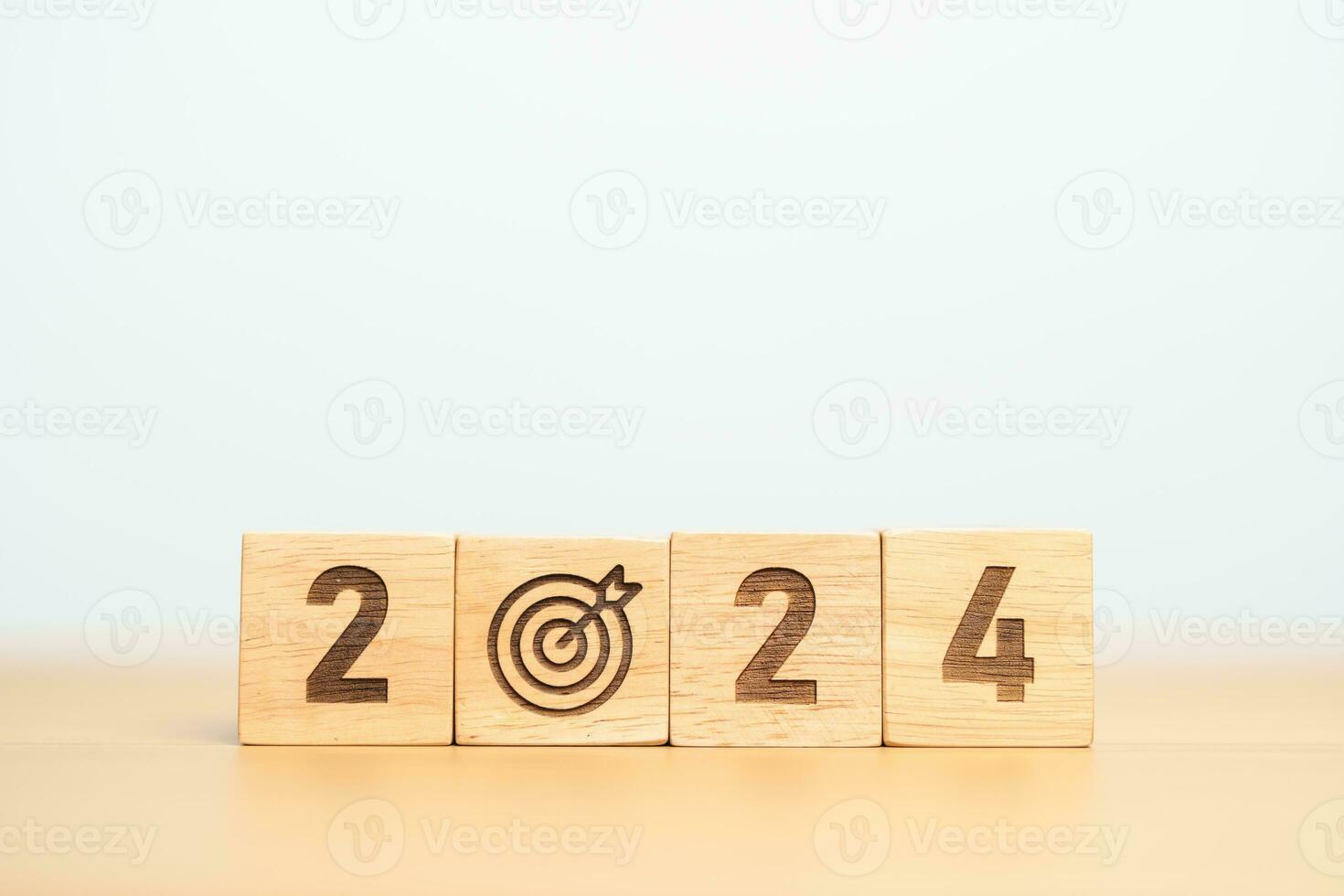 2024 année bloquer avec jeu de fléchettes icône. but, cible, résolution, stratégie, plan, action, mission, motivation, et Nouveau année début concepts photo