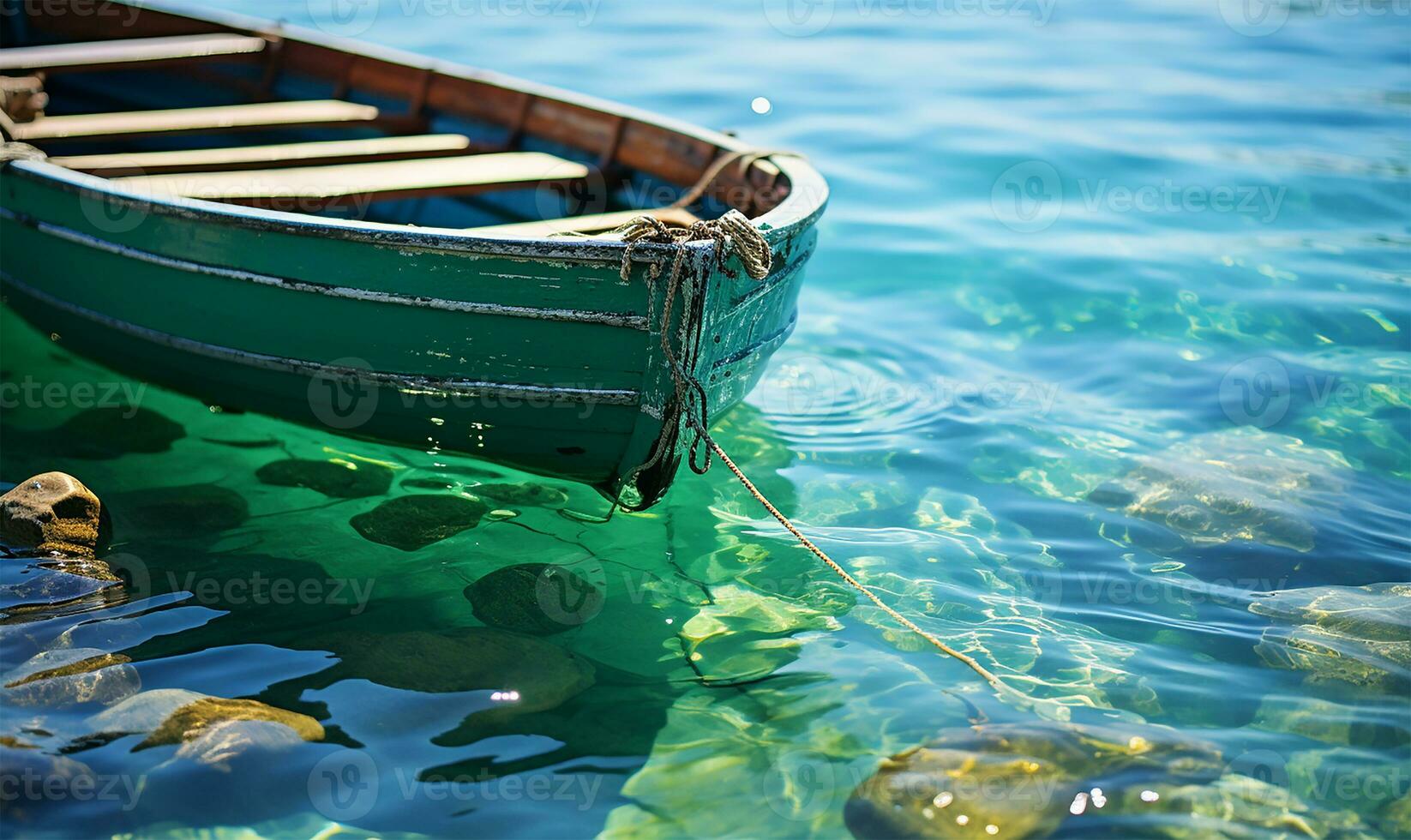 ai généré bateaux dans vert océan l'eau photo