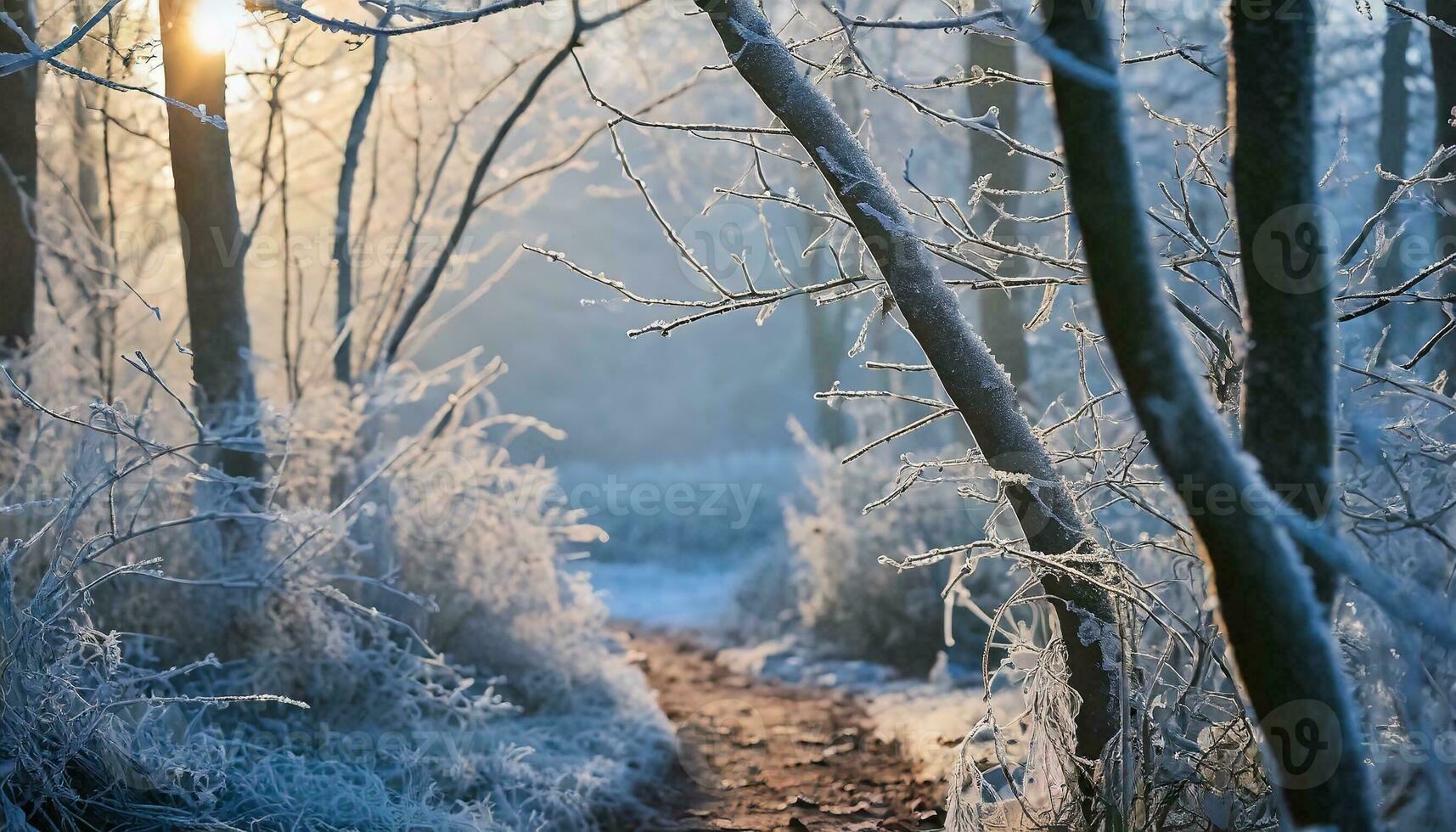 ai généré hiver forêt dans le neige photo