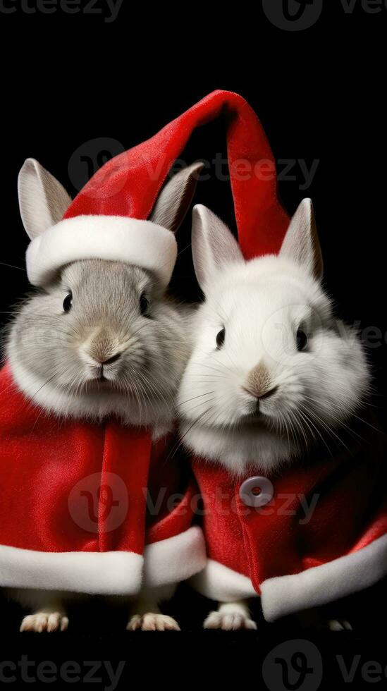 ai généré mignonne cerf rouge Père Noël chapeau Contexte neige carte postale duveteux animaux cadeau rouge hiver photo