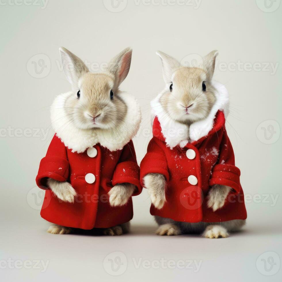 ai généré mignonne cerf rouge Père Noël chapeau Contexte neige carte postale duveteux animaux cadeau rouge hiver photo