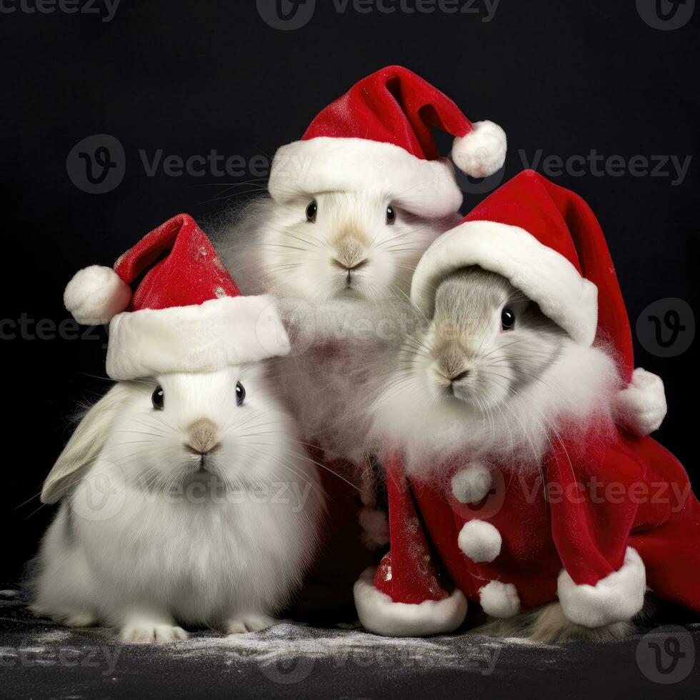 ai généré mignonne cerf rouge Père Noël chapeau Contexte neige carte postale duveteux animaux cadeau rouge hiver photo