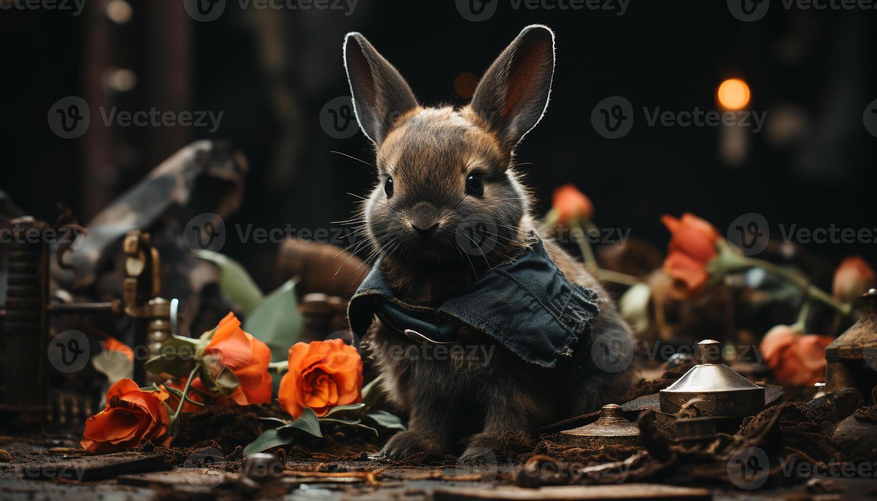 ai généré mignonne hérisson séance sur herbe, alerte dans l'automne forêt généré par ai photo