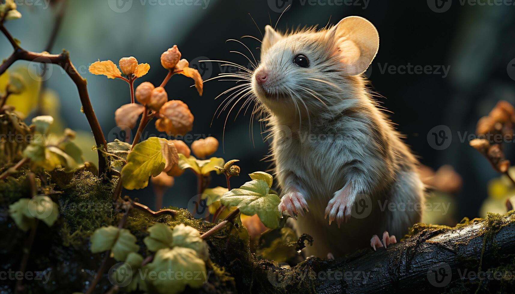 ai généré mignonne petit mammifère en mangeant fruit sur vert herbe en plein air généré par ai photo