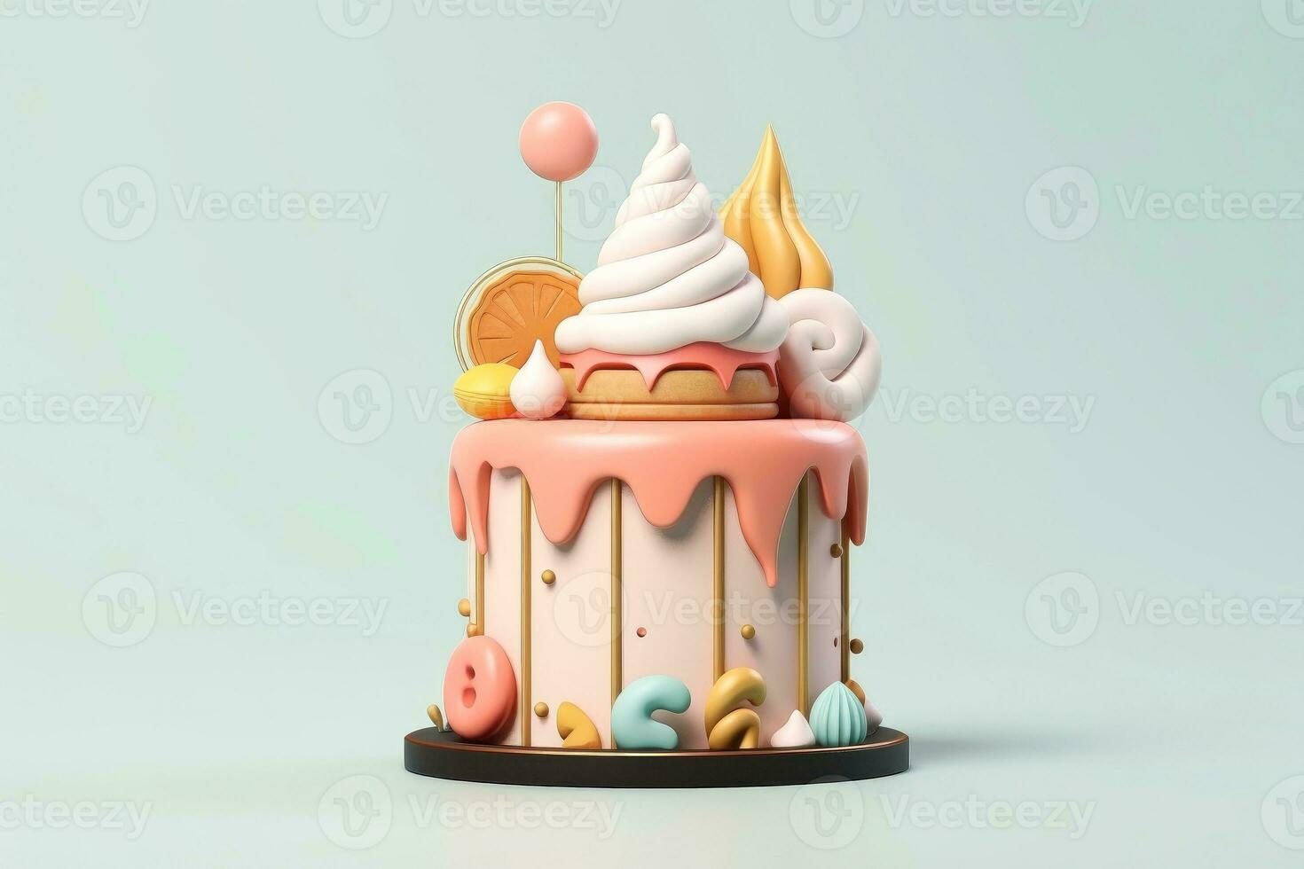 ai généré mignonne anniversaire coloré gâteau, sucré nourriture, génératif ai photo