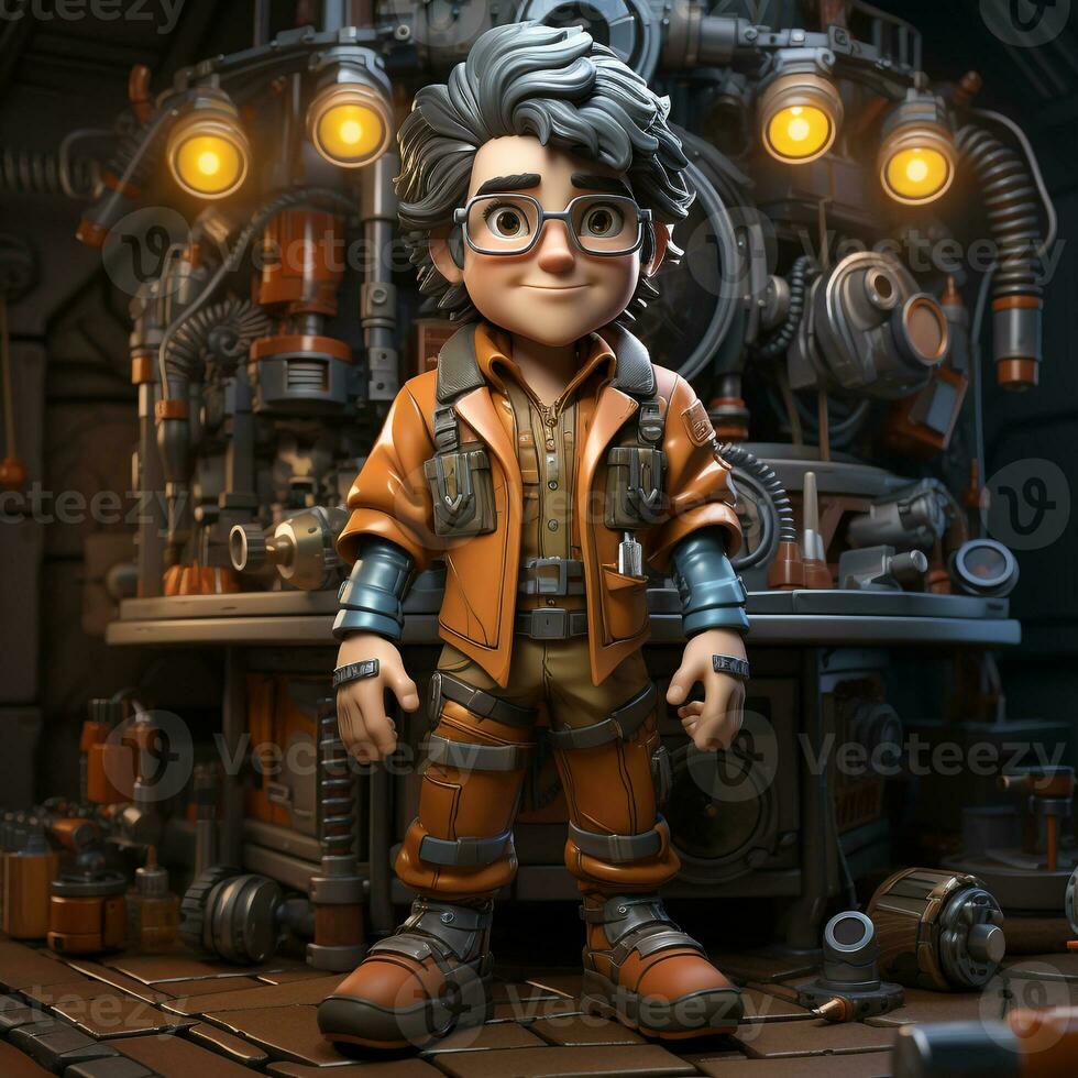 ai généré 3d dessin animé de une machinist photo